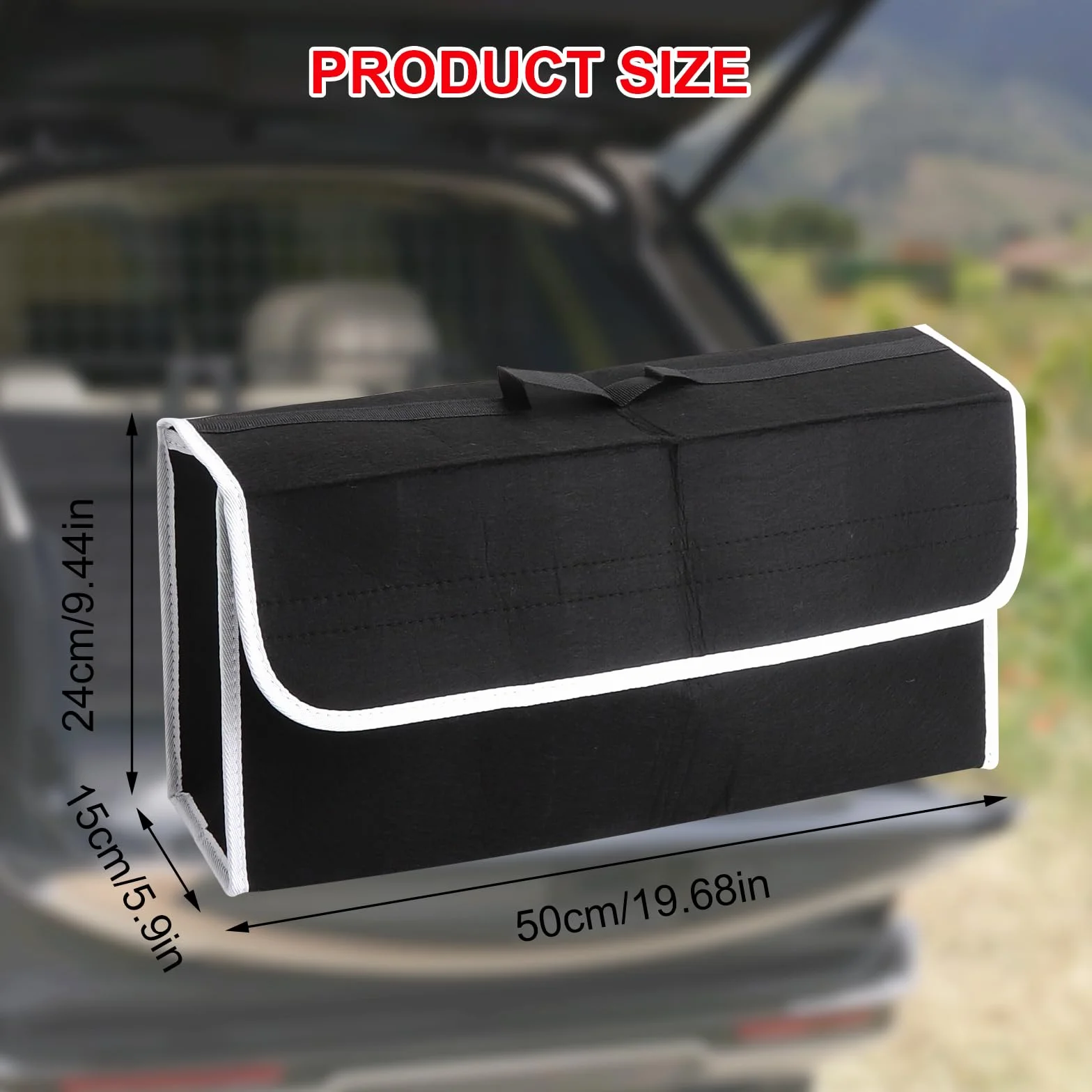 Organizador Maletero Coche Plegable Antideslizante Fieltro Grueso, Bolsa Multiuso Universal para Coche, Contenedor Salvaespacio Base Doble Estable, Material Ecológico sin Olor, 50×24×15 cm
