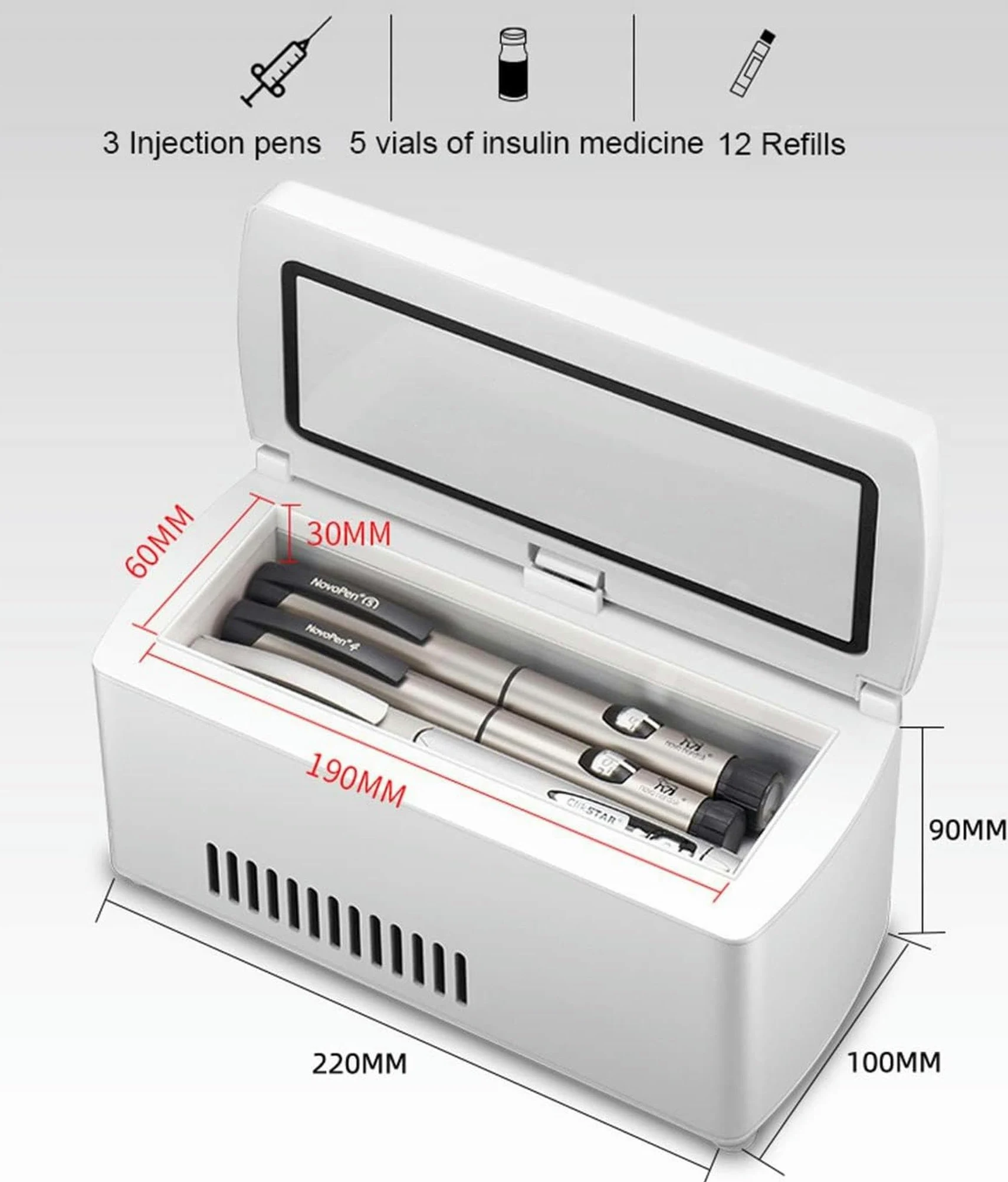 Mini refrigerador para diabéticos de Viaje Refrigerador de insulina Refrigerador portátil para medicamentos Estuche de enfriamiento de medicamentos Compacto para automóvil 2-8 ℃ Caja refrigeradora p