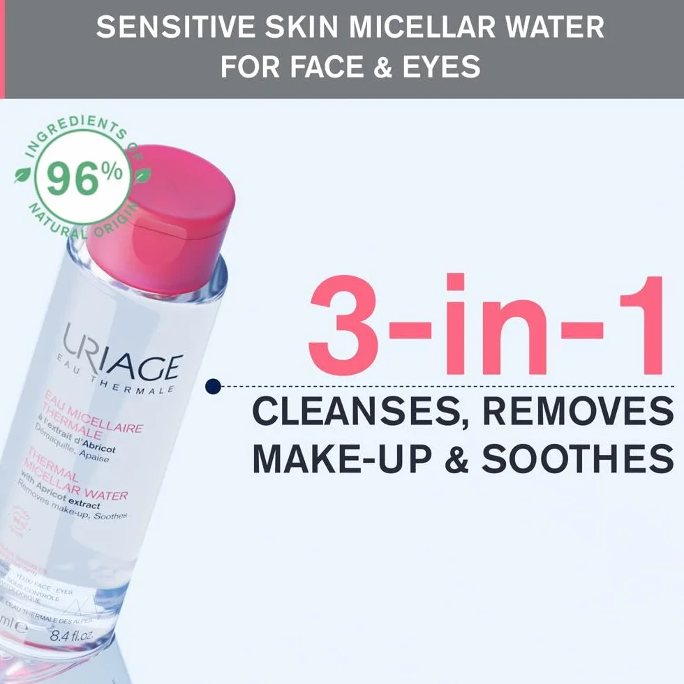 Uriage Agua Micelar Termal 3 en 1 500ml para Piel Sensible - Limpia y Desmaquilla Rostro y Ojos