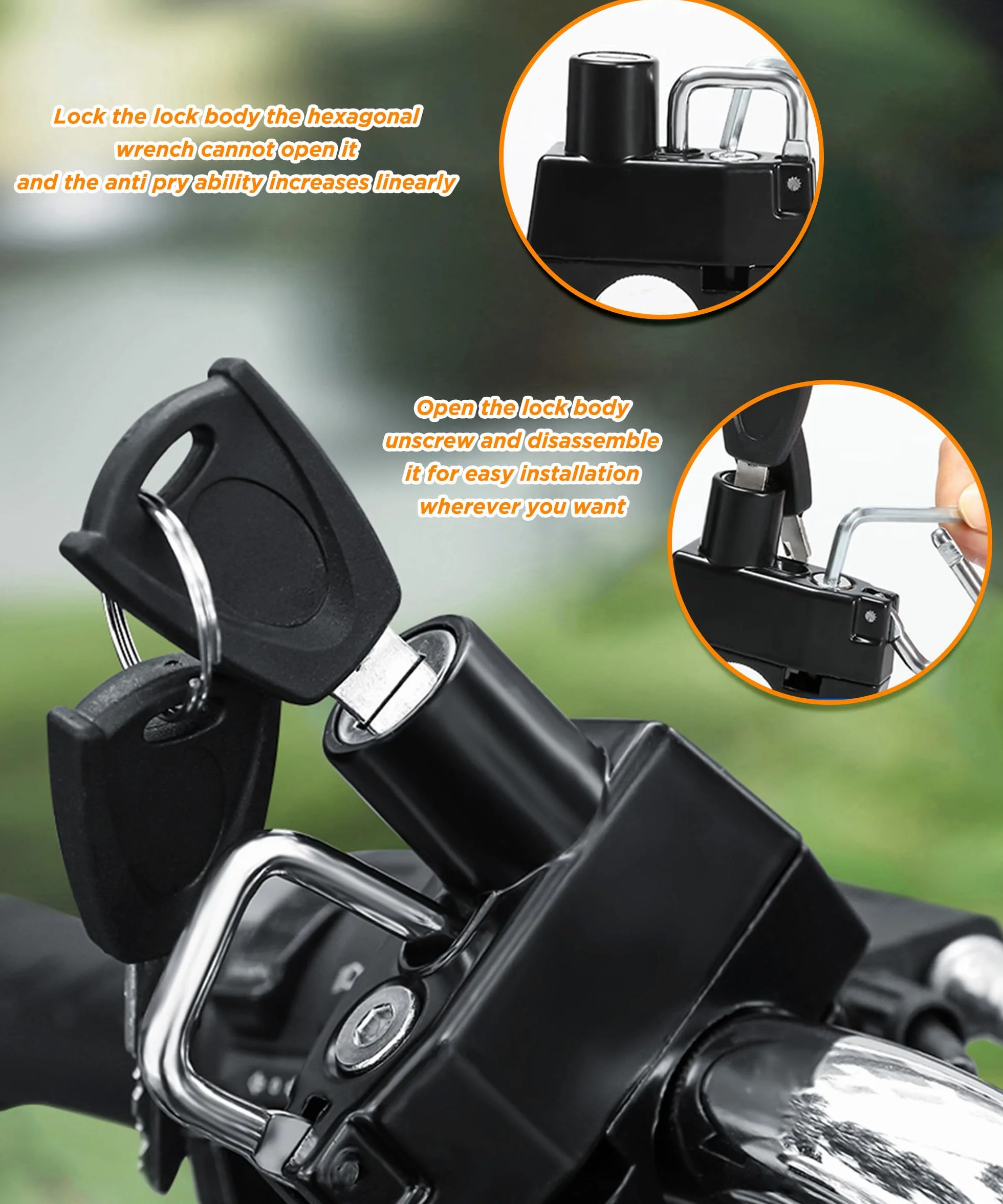 Flaconi Antirrobo de Casco de Motocicleta,Bloqueo de Manillar de Motocicleta,Cerradura Casco con 2 Llaves,Adecuado para Motocicletas,Scooters,Bicicletas de Tierra,Vehículos Fuera de Carretera