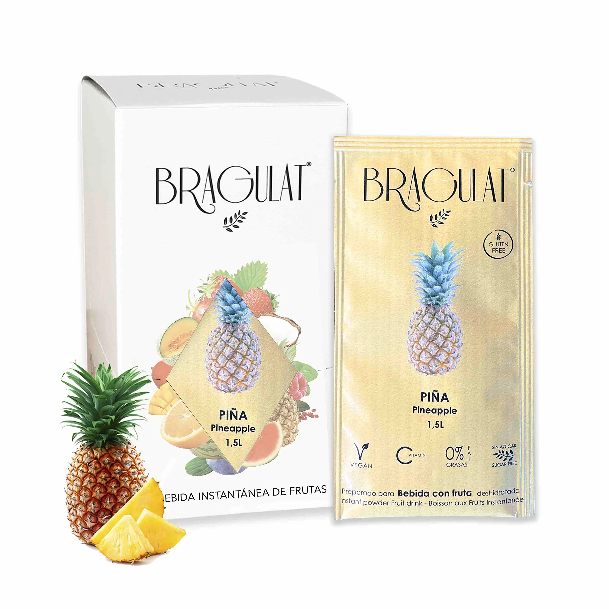 Bragulat Zumo Piña Instantáneo en Polvo Concentrado de Frutas, 15 Sobres