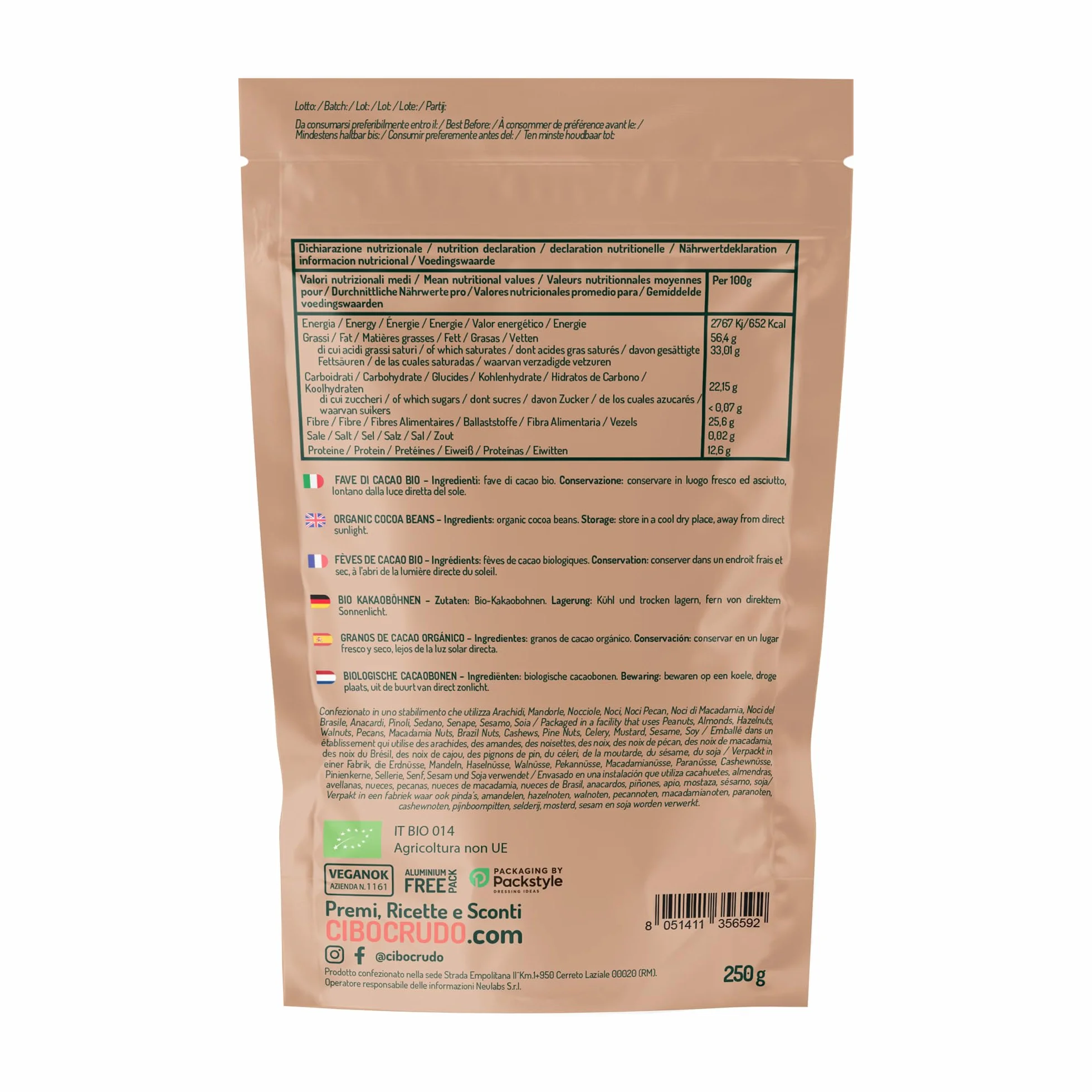 Granos de Cacao Crudo Orgánico 250g - Cacao Puro de Guatemala, Grano o Nibs 100% Natural