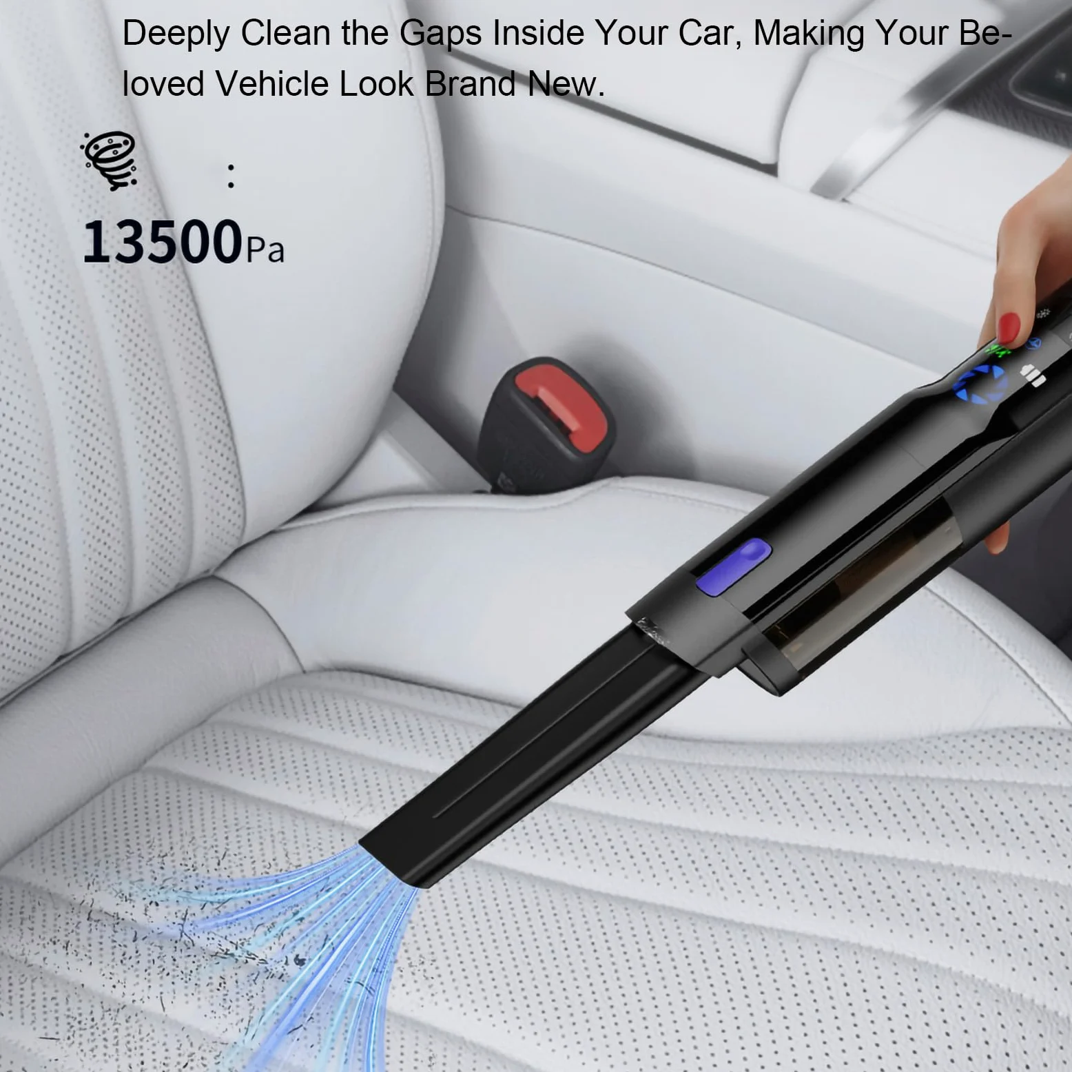 Aspiradora para Coche con Potente succión de 17000 Pa, Modo de luz Verde, 2500 mAh*3, 2 en 1 con boquillas de inflado, autonomía de 40 Minutos, para Coche y hogar,Black