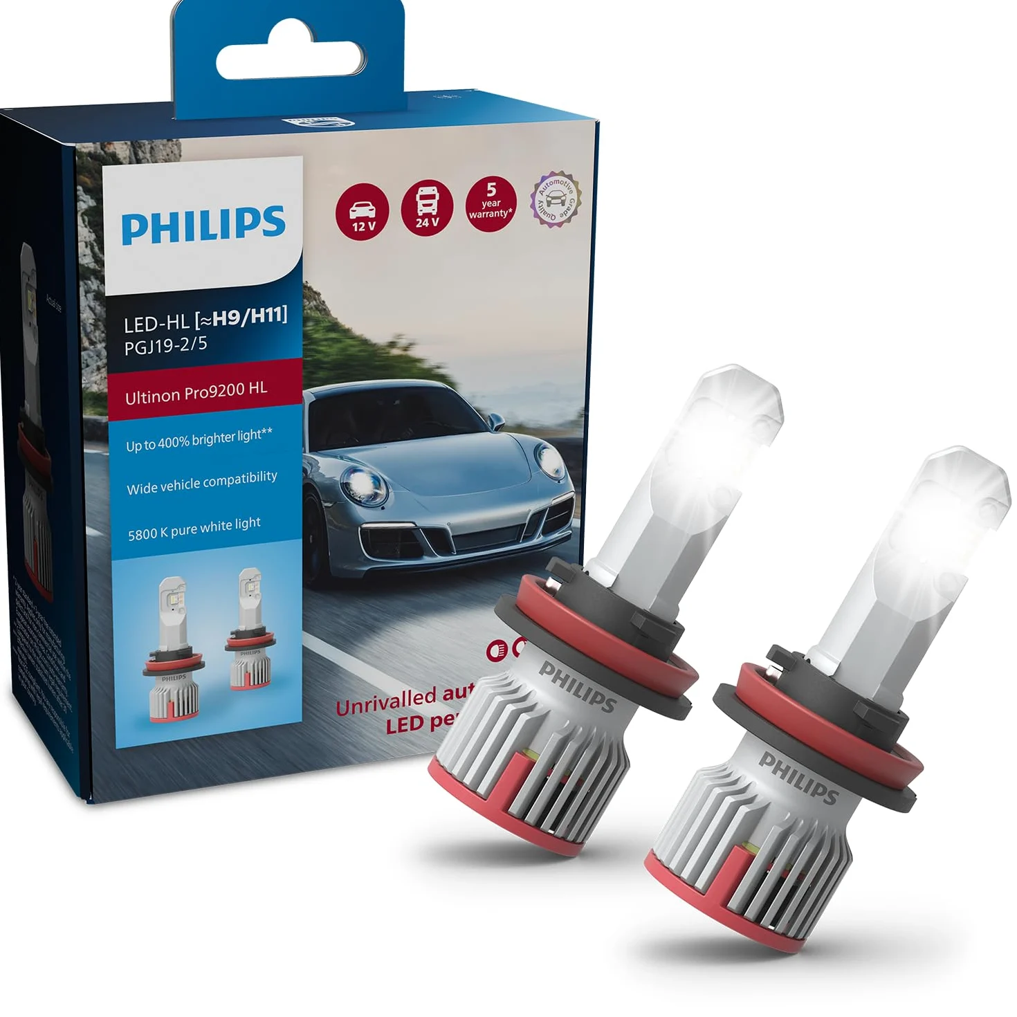 Philips Ultinon Pro9200 LED lámpara para faros de coche (H9/H11), +400%, 5.800K, set de 2