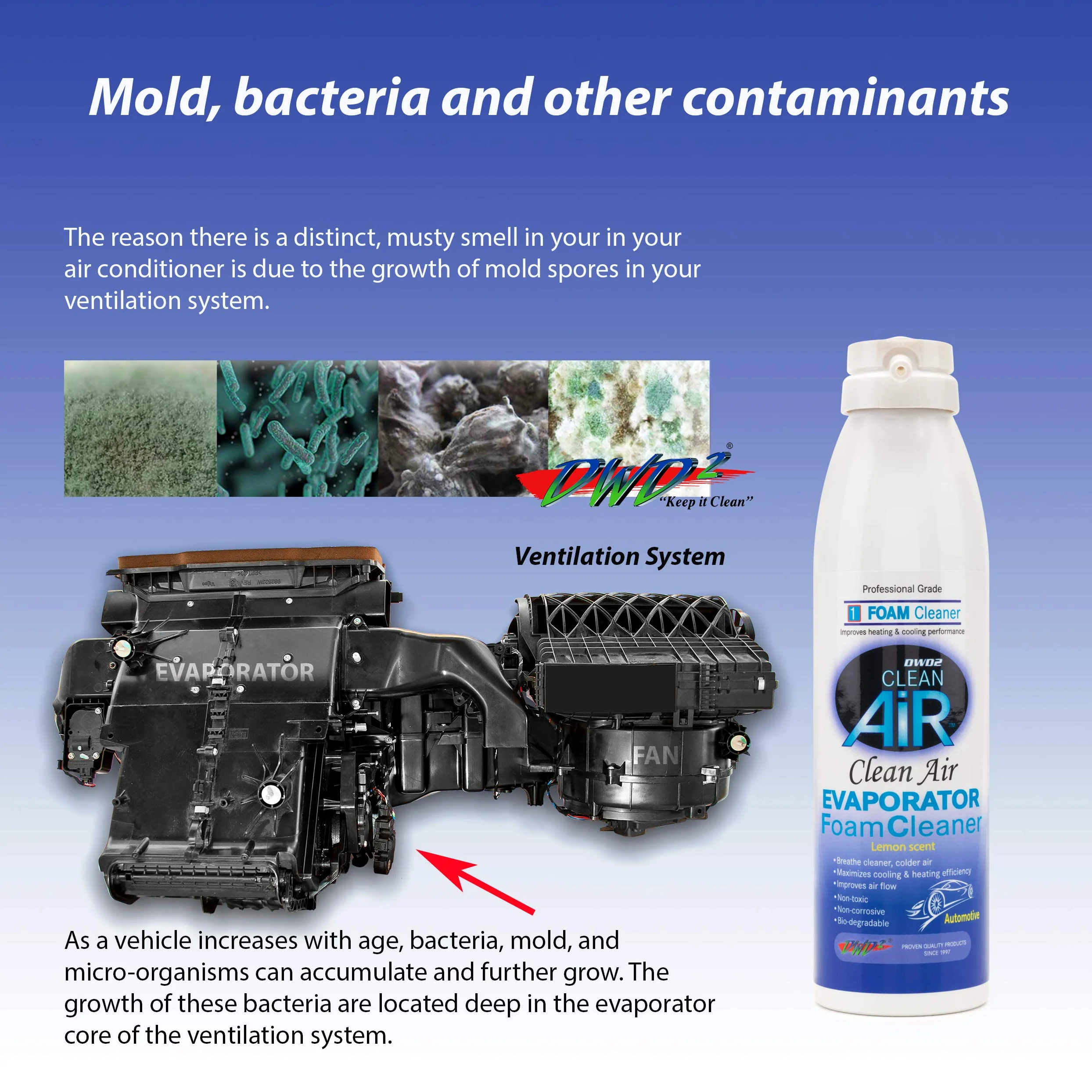 Limpiador de Bobina de evaporador de Aire Acondicionado DWD2 Clean Air Premium (Regular) Renueva tu Aire Acondicionado. (Single 8.oz)