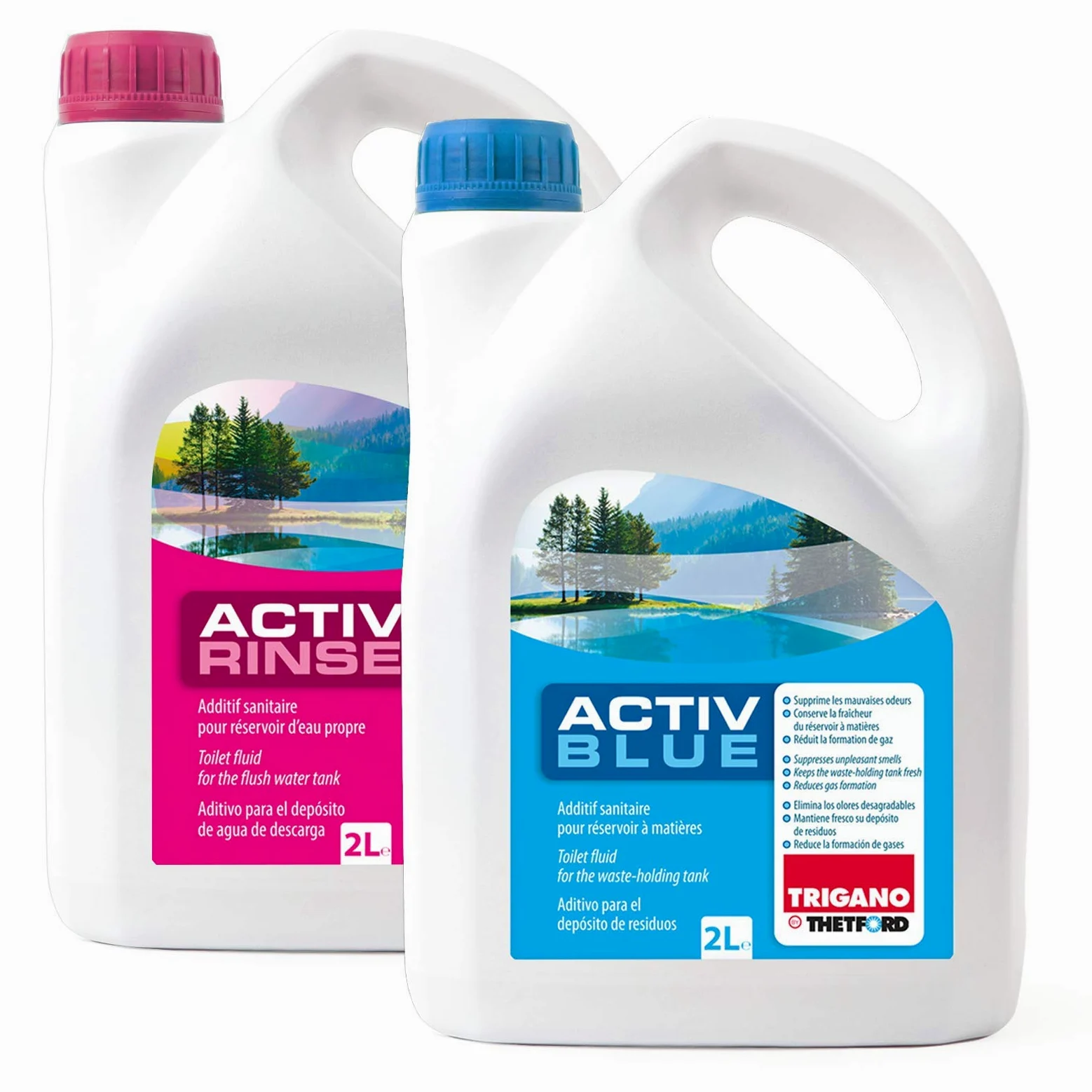 Thetford Activ Blue & Aktiv Rinse - Aditivo para inodoros (2 litros), disponible con papel higiénico (Blue + Rinse)