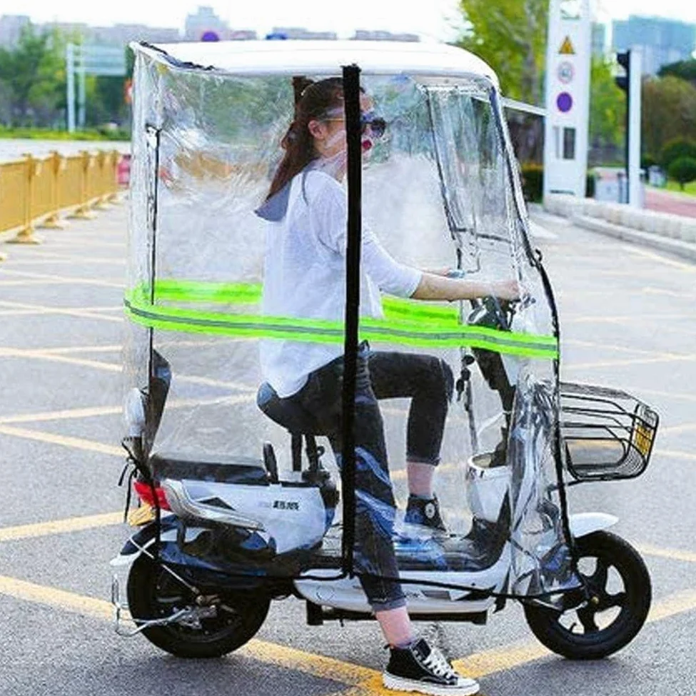 Cubierta de lluvia para scooter de movilidad, toldo totalmente cerrado para motocicletas eléctricas con tiras reflectantes y bolsillo de almacenamiento