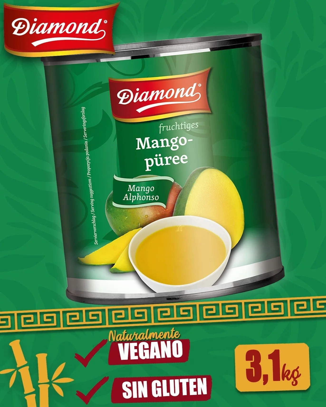 Puré de mango Alphonso, conserva de fruta en lata - 1 x 3,1 kg