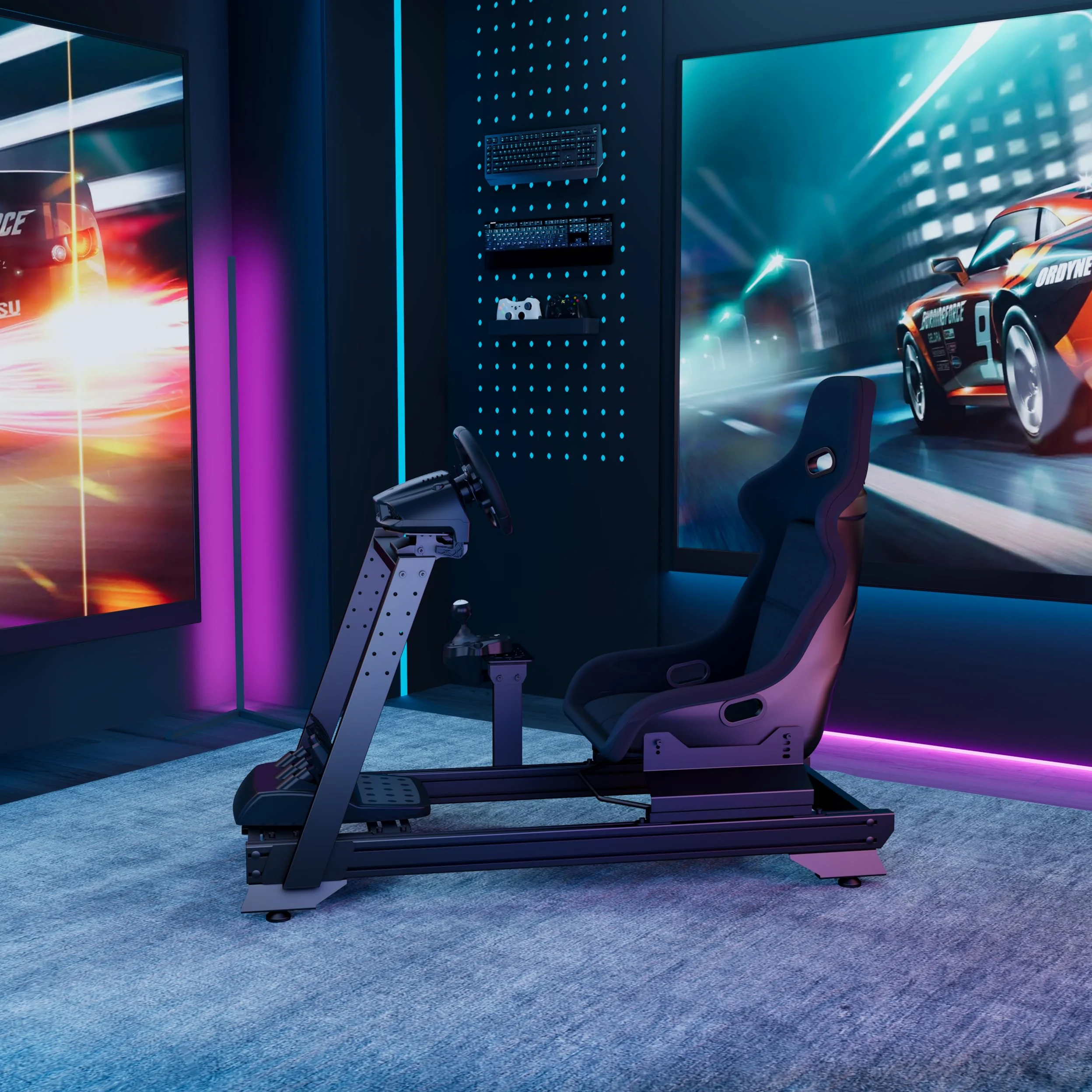Indeca Cockpit Simracing Magnus Racer GTR con Asiento | Soporte para Volante, Pedales y Palanca de Cambios | Estructura de Aluminio y Acero | Ajustable y Estable