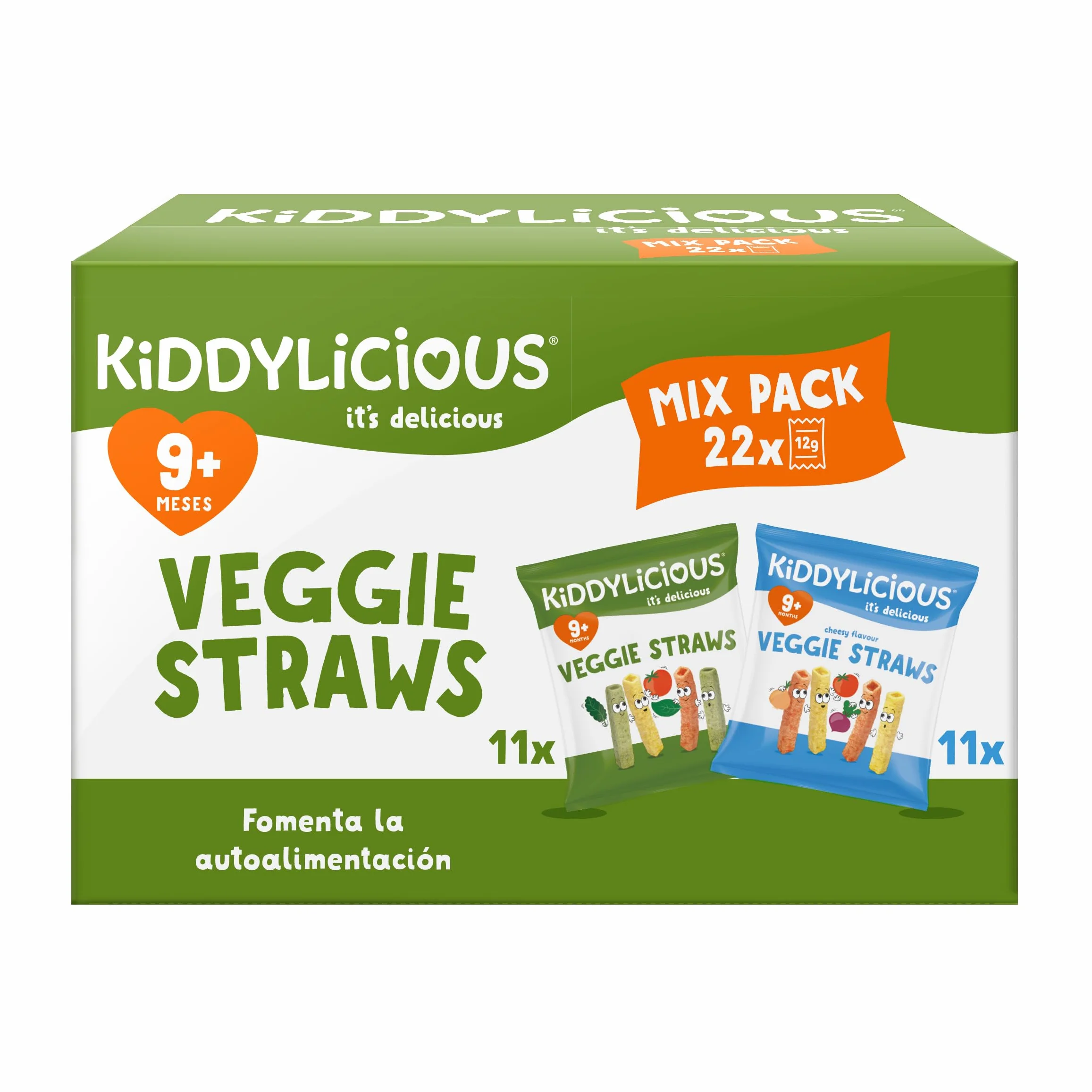 Kiddylicious Veggie Straws Mix Pack 22x12g 264g Snacks para Bebés a Partir de 9 Meses