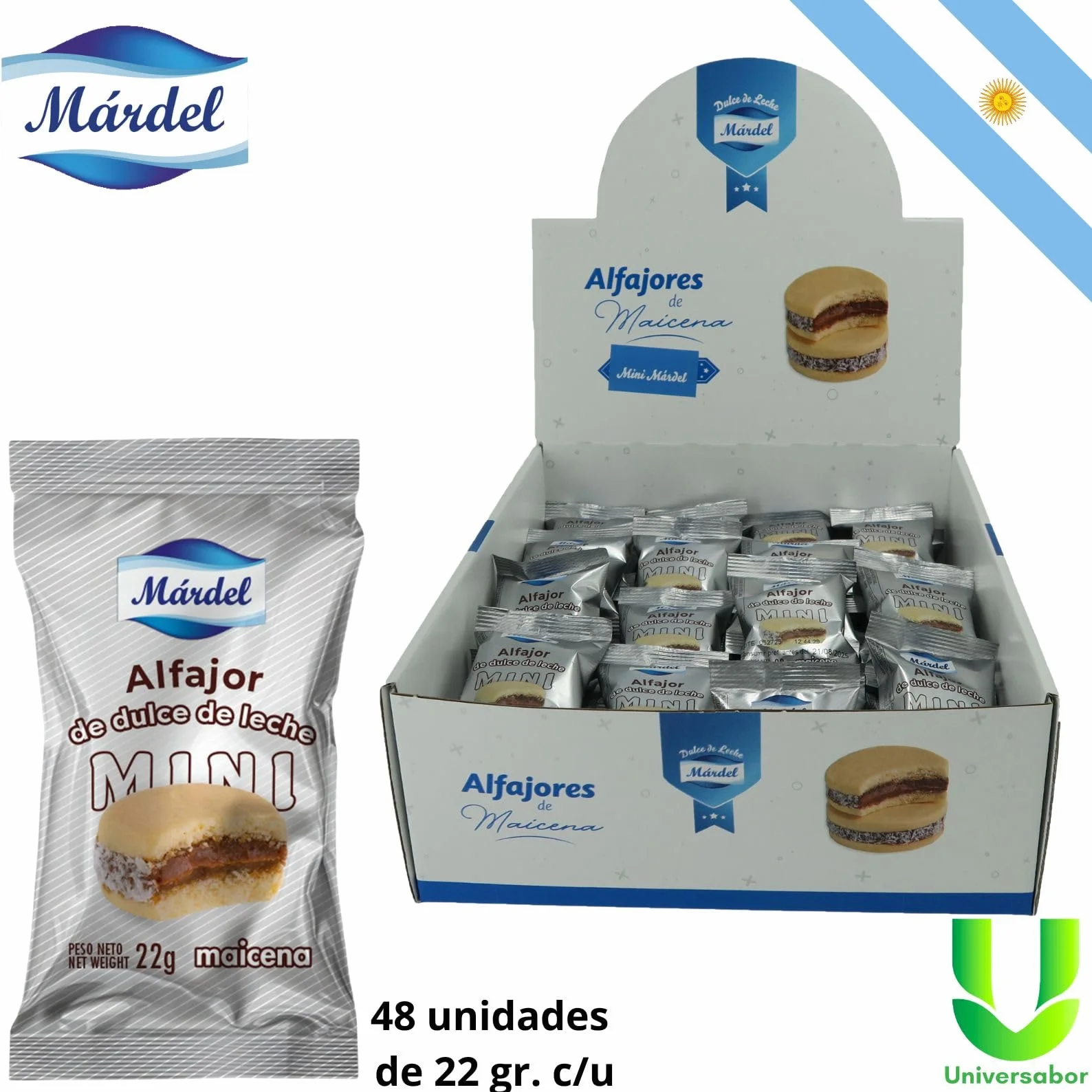 Alfajores Mardel Caja 48 Mini Alfajores de Maicena con Dulce de Leche 22 g Argentinos Caseros