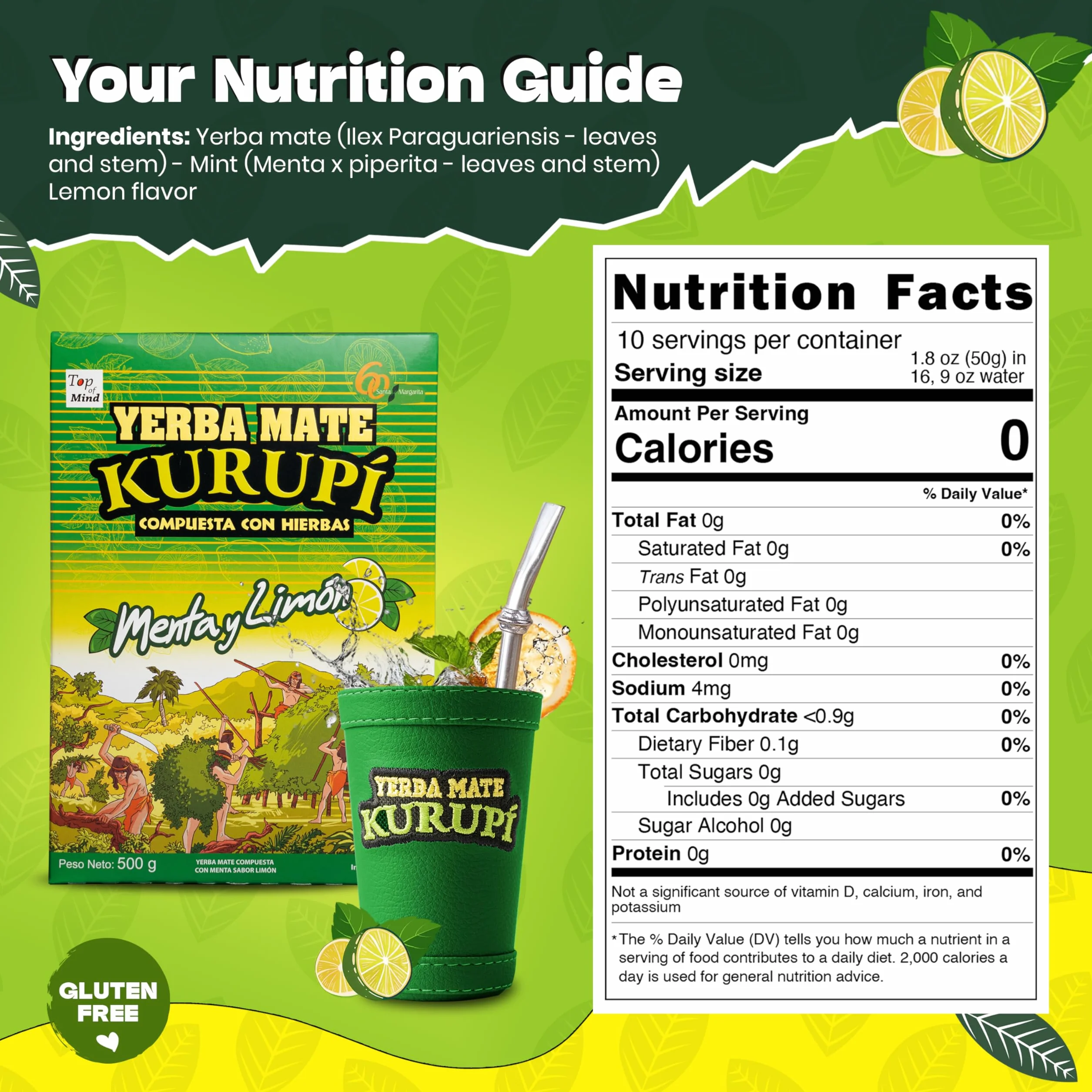 Kurupi Yerba Mate Menta y limón 500g