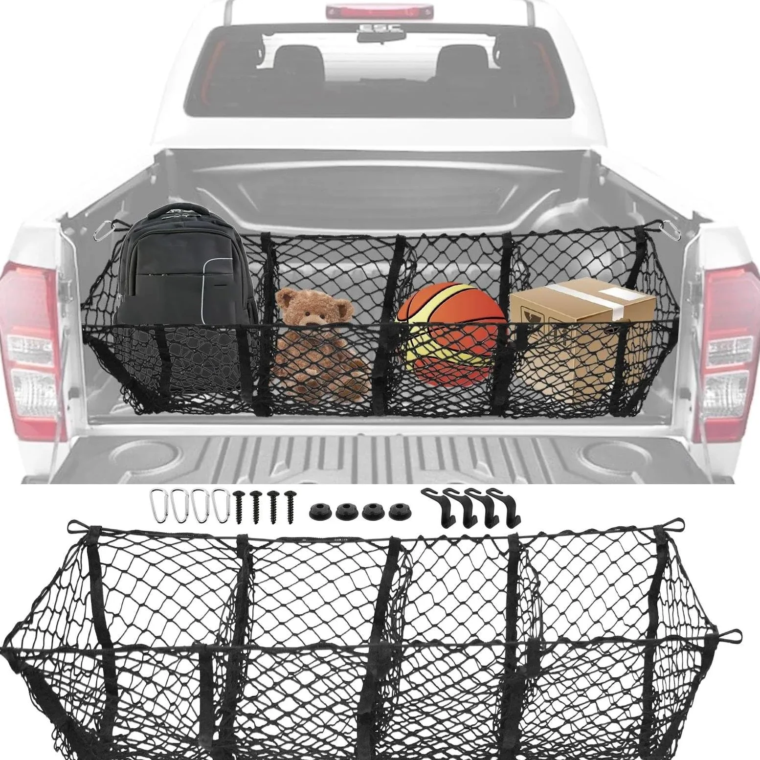 Redes de almacenaje para coche Red Carga 4 Bolsillos Para Maletero Organizador Equipaje Malla Camionetas Para Dodge Para Ram 1500 2500 3500 4500 5500 4x4 DRW Rumble Bee Red Maletero De Coche(1pc net)