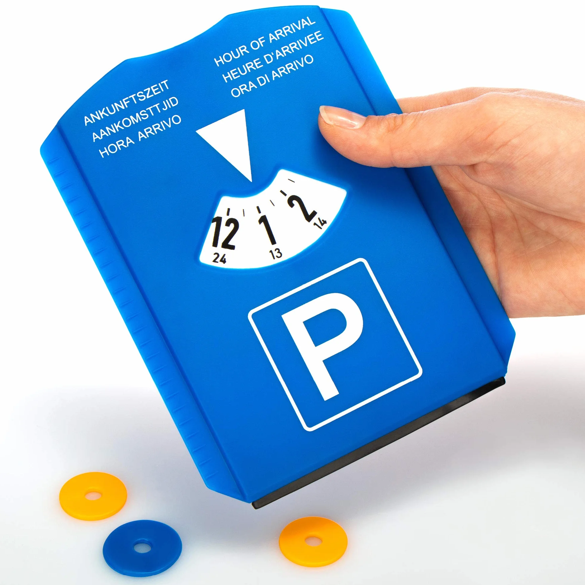 com-four® 2X Disco de Estacionamiento con Raspador de Hielo - Borde de Goma y Chip para Carrito de Compras - Parquímetro de Plástico (02 Piezas - Disco de estacionamiento con Chip)