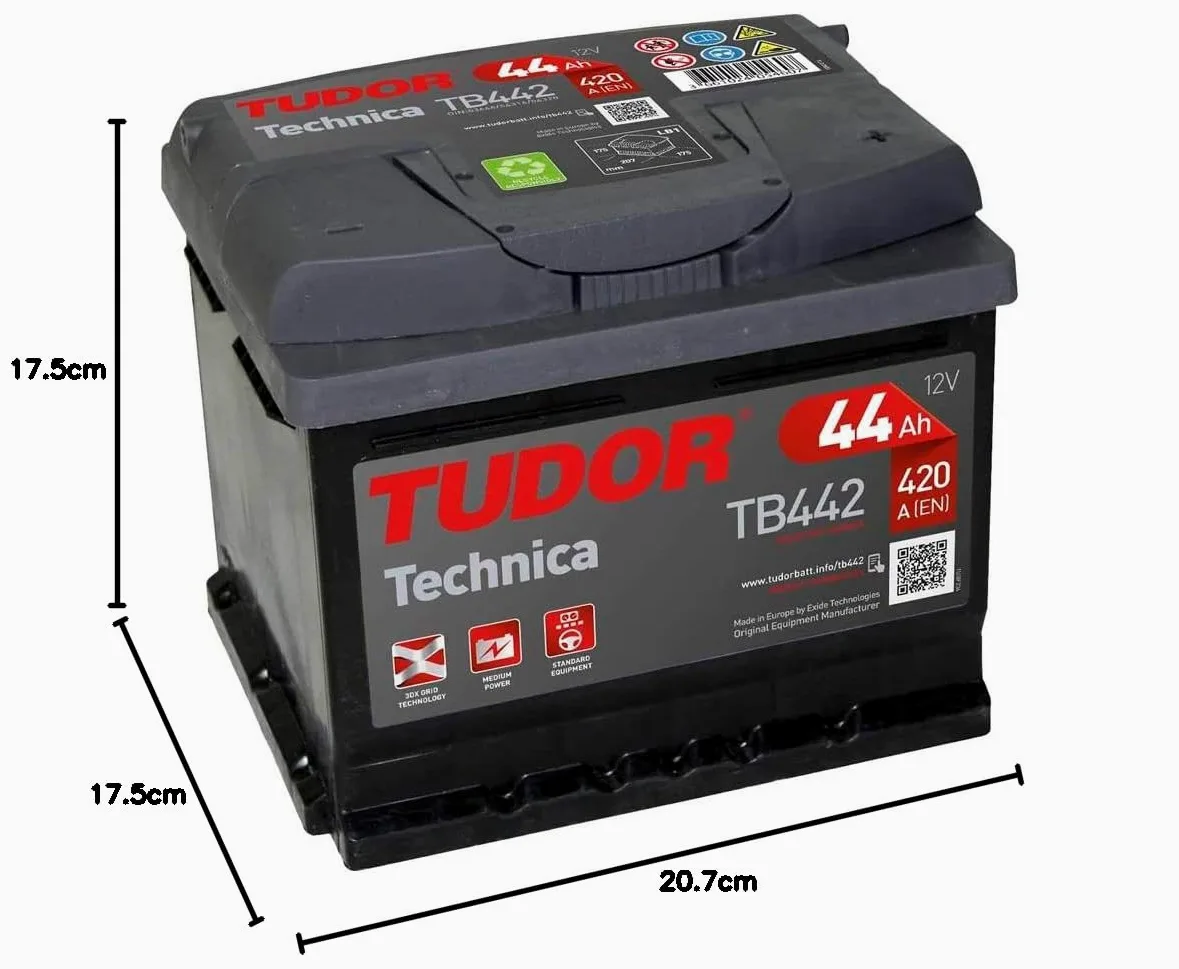 Tudor TB442 Batería de coche Tudor 44Ah 420A, Gama Technica, para Automóvil de turismo