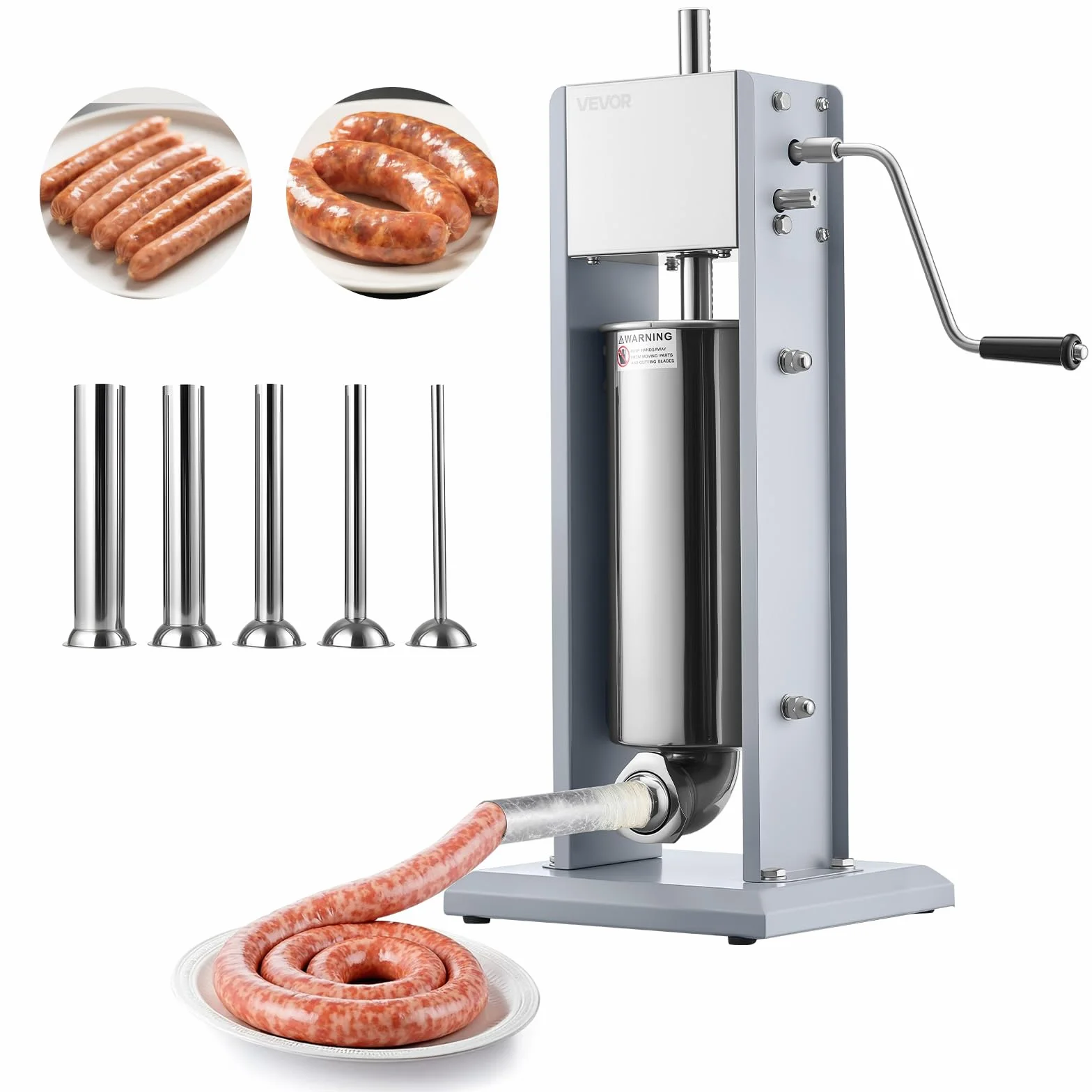 VEVOR Embutidora Manual de Salchichas 5 L, Embutidora Vertical de Mesa de Acero Inoxidable con 5 Tubos de Relleno