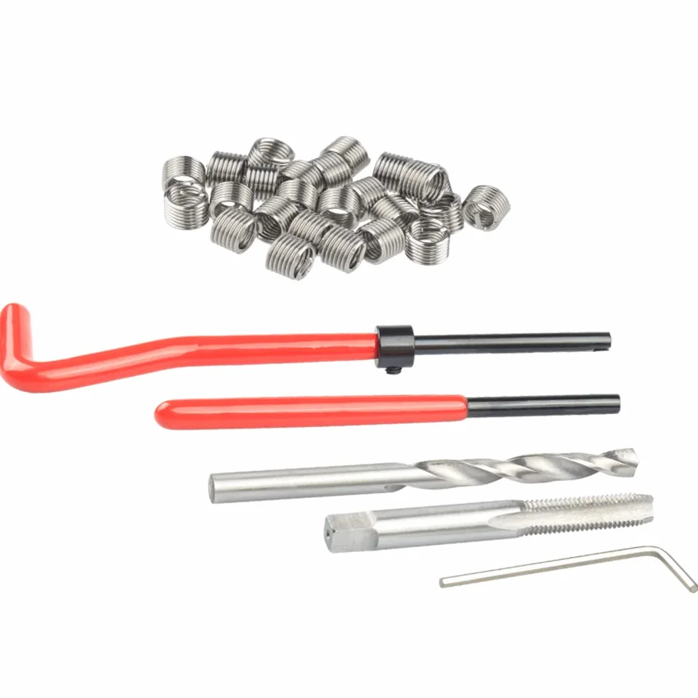 Treki Juego de Reparación de Roscas 30 Piezas M6 Thread Repair Kit Herramientas de Mano HSS Drill Helicoil Kit de Inserción de Reparación de Roscas para Reparación Automóvil