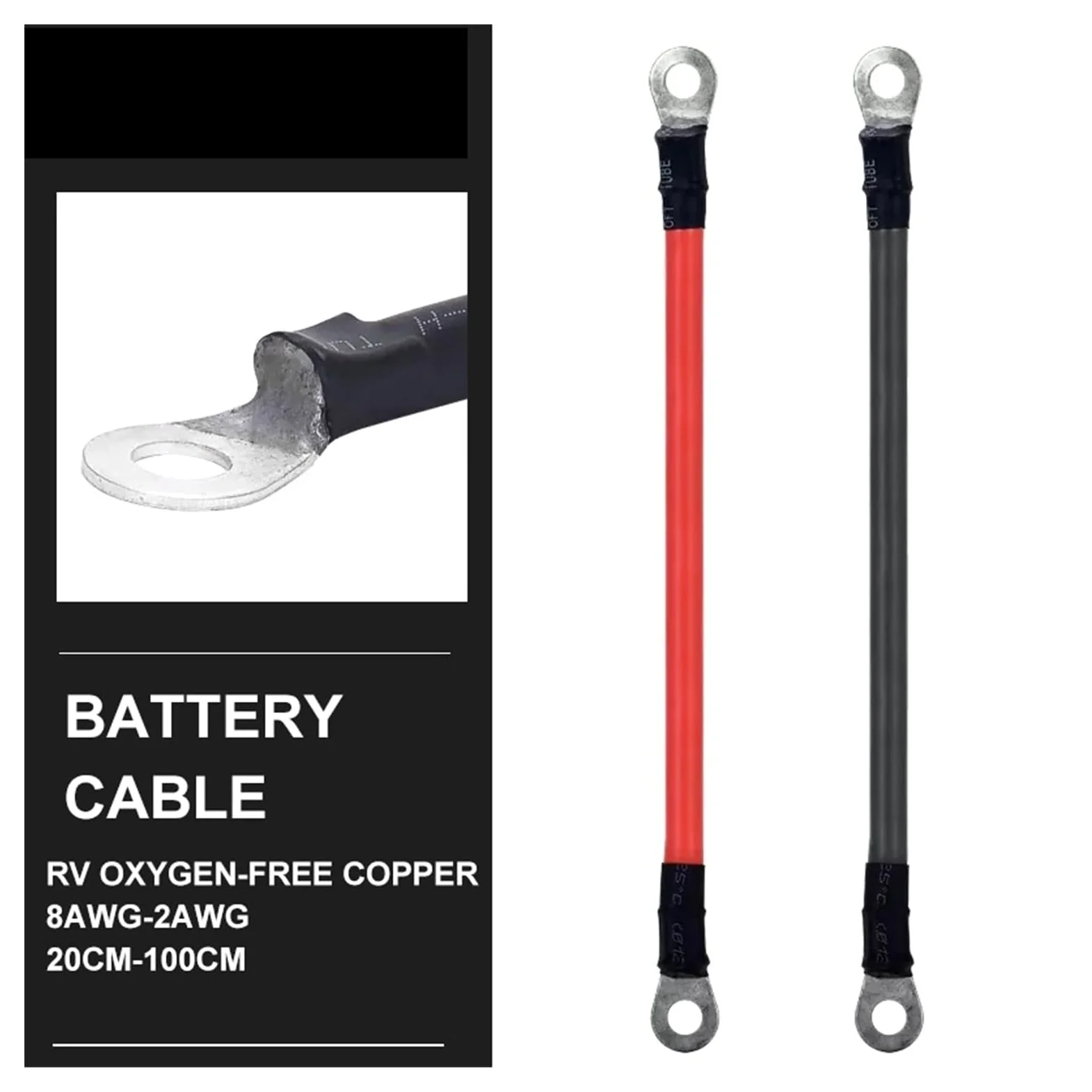 Cable de conexión del inversor batería 8 6 4 2 AWG arranque puente for coche UPS M8 M6 M10 alta corriente, Servicio pesado(200CM,2AWG-35mm2-M8)