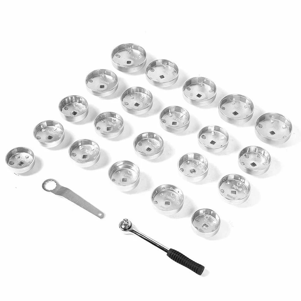 Cocoarm Juego de Herramientas de Extracción de Filtro de Aceite de Aluminio, 23 Piezas, Llave de Filtro de Aceite, Juego de Llaves de Vaso Estilo Copa, Diseño Liviano Cromado para Mecánica de