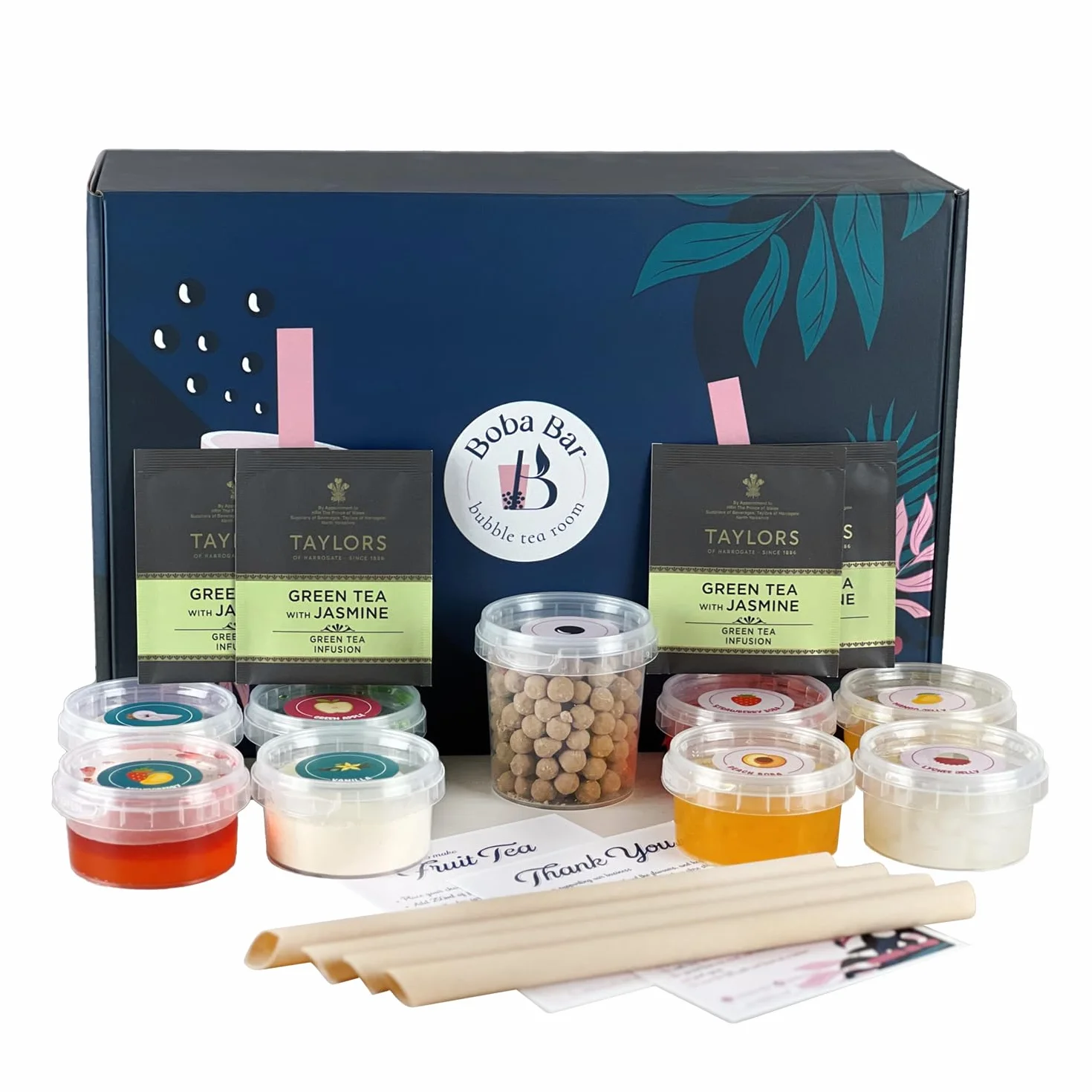 Coral Reef Kit de Té de Burbujas Mixtas 4 Porciones con Sabores de Té, Coberturas de Boba y Gelatina, Perlas de Tapioca