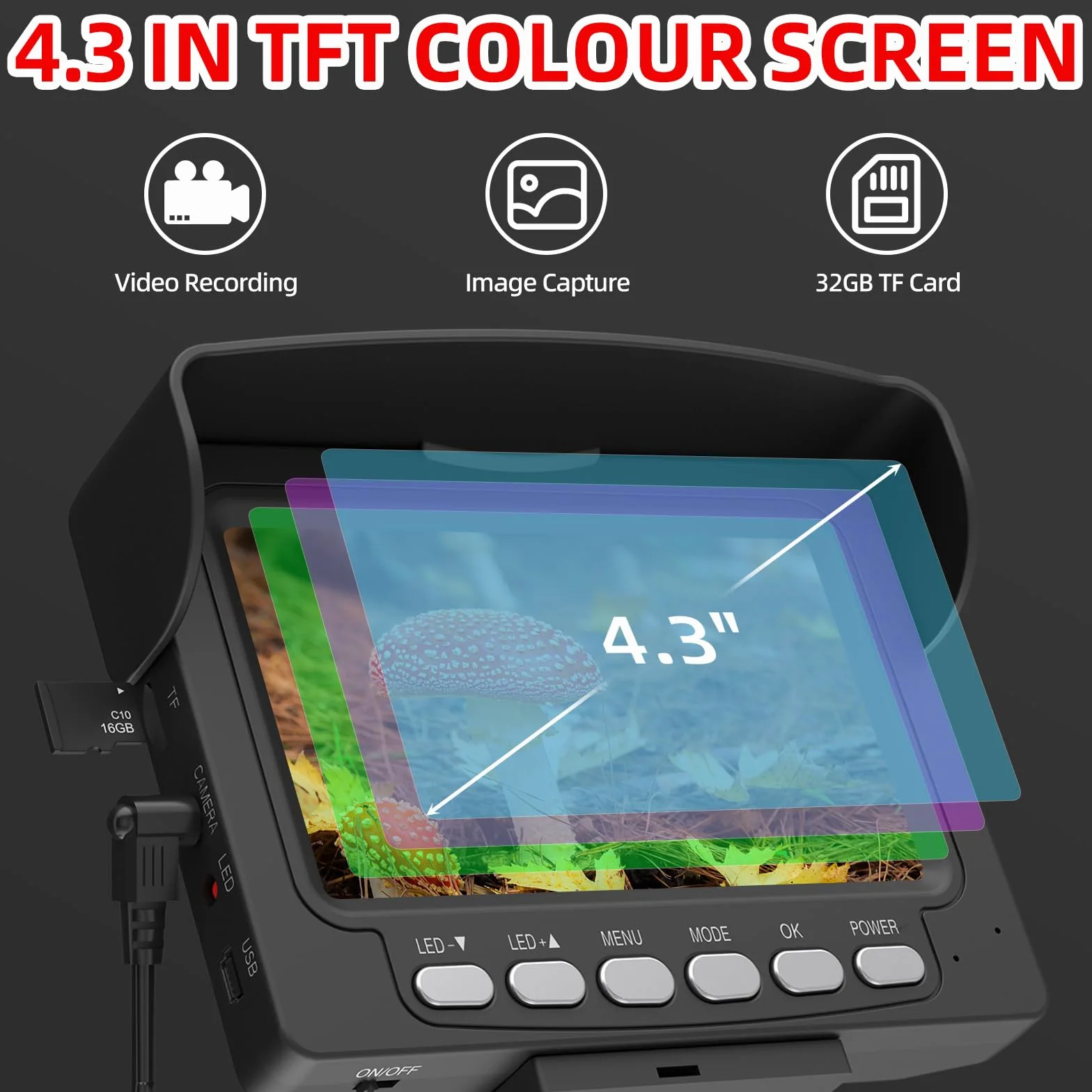 Sanyipace Cámara de Inspección de Tuberías 30M, 17mm Cámara de Alcantarillado con LUZ LED, DVR & Grabador de Audio, Batería de 5600mAh, HD Cámara de Drenaje, Tarjeta de 32 GB incluida