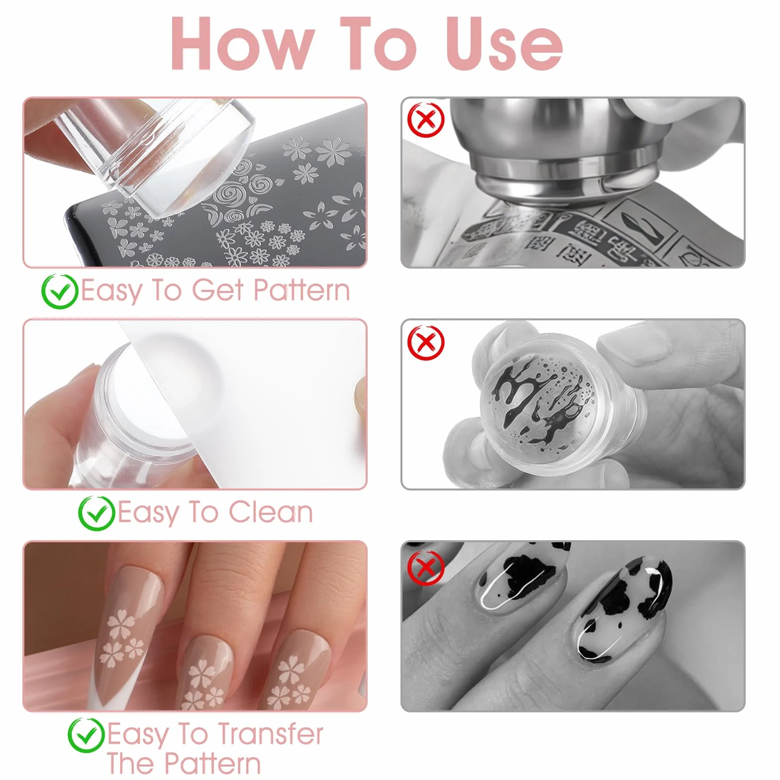 Sellos de uñas francesas JIYN, sello de doble punta de silicona con rascador para manicura DIY