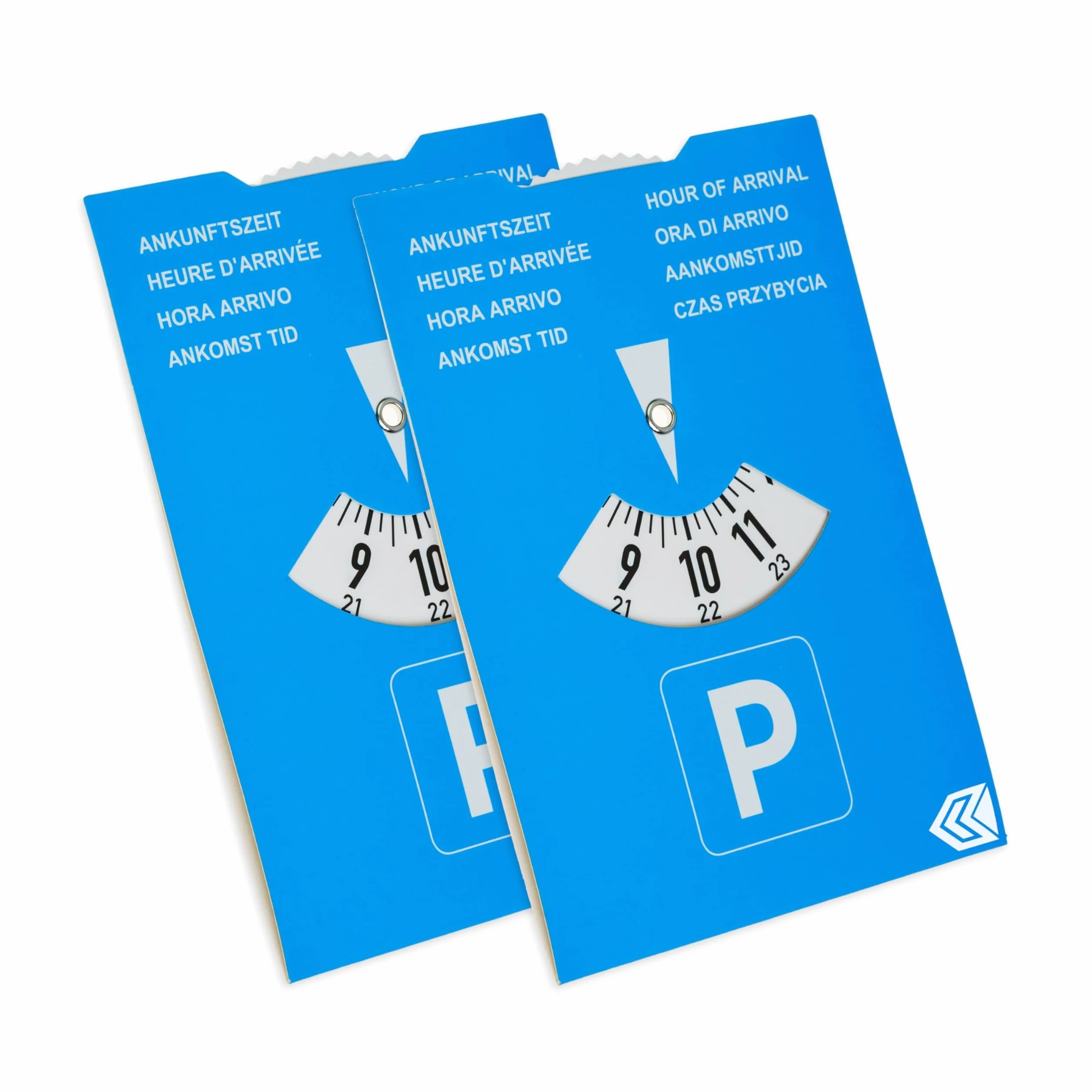 Disco de aparcamiento, 2 piezas, en azul, de papel, ajustable por las dos caras, parquímetro con ocho idiomas, para coche, camión, autocaravana, Parking Disc Blue, discos de aparcamiento