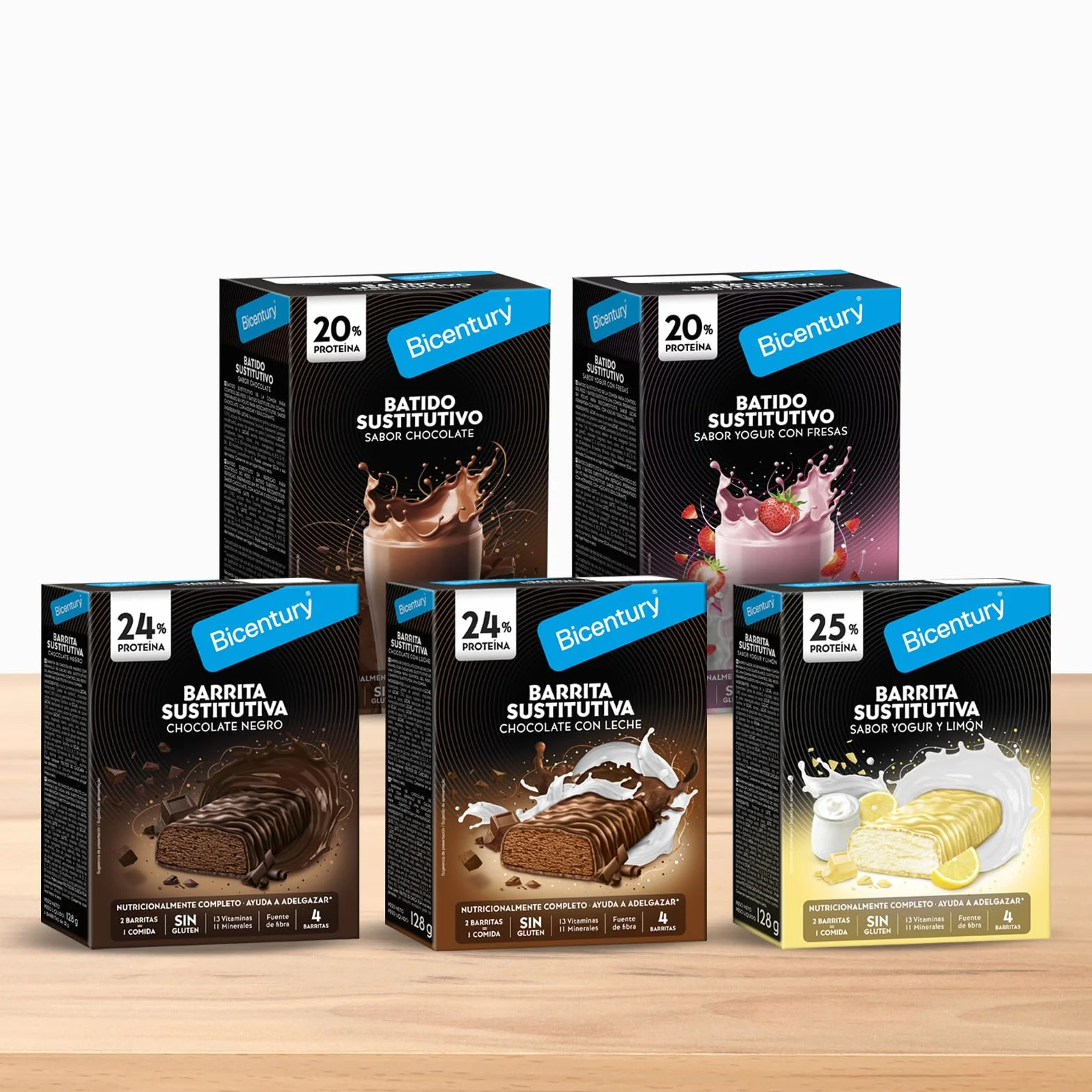 Bicentury Batido sustitutivo con Proteína sabor Chocolate, 16g proteína, nutricionalmente completo, Caja 5 unidades
