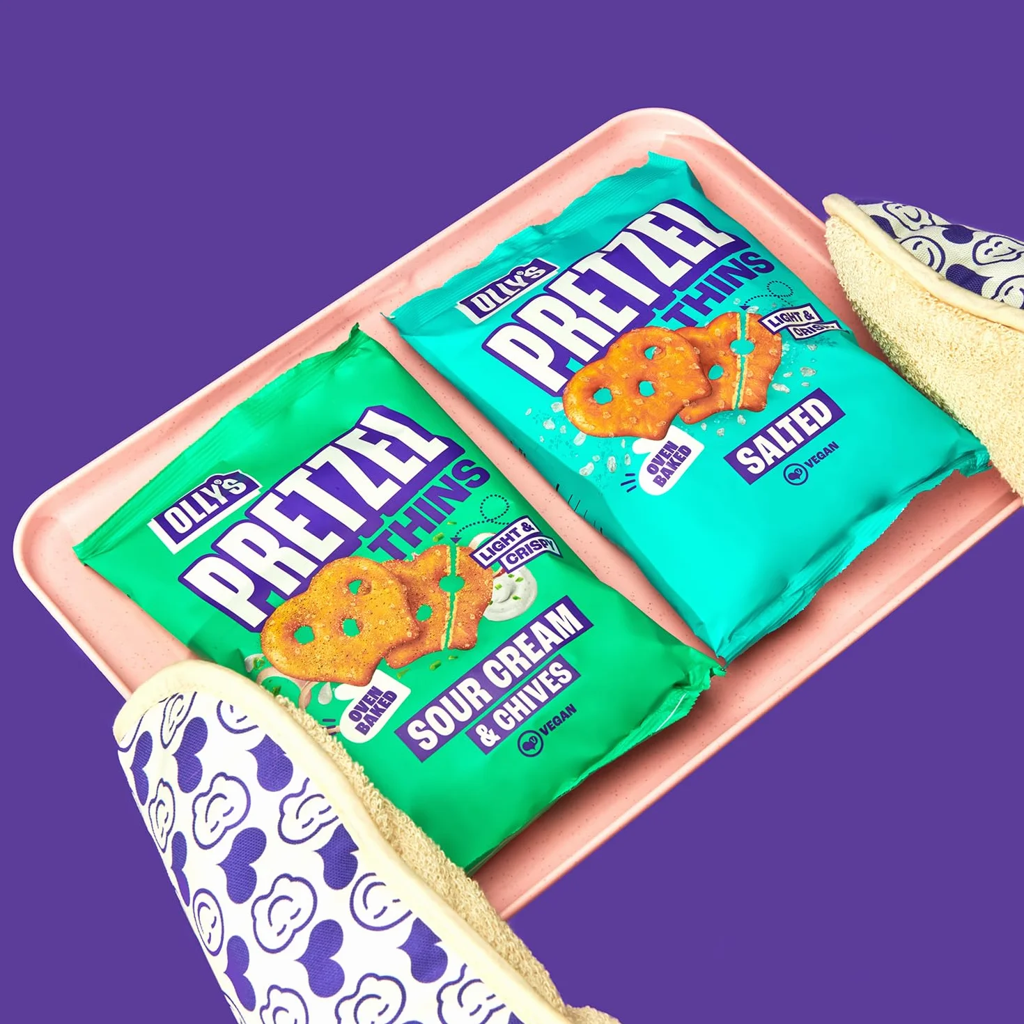 Olly's Pretzels horneados Sabor a Crema Agria y Cebolla, Snacks Veganos, Bolsa 140g