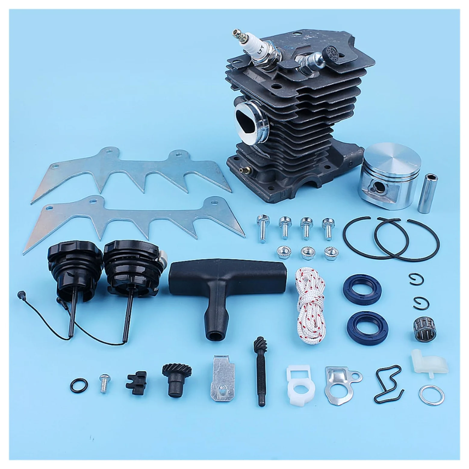 Pistón de cilindro 46mm, Kit ajustador picos for perros for Stihl MS280 MS270 MS 270 280, trinquete arranque con tapa Gas for motosierra
