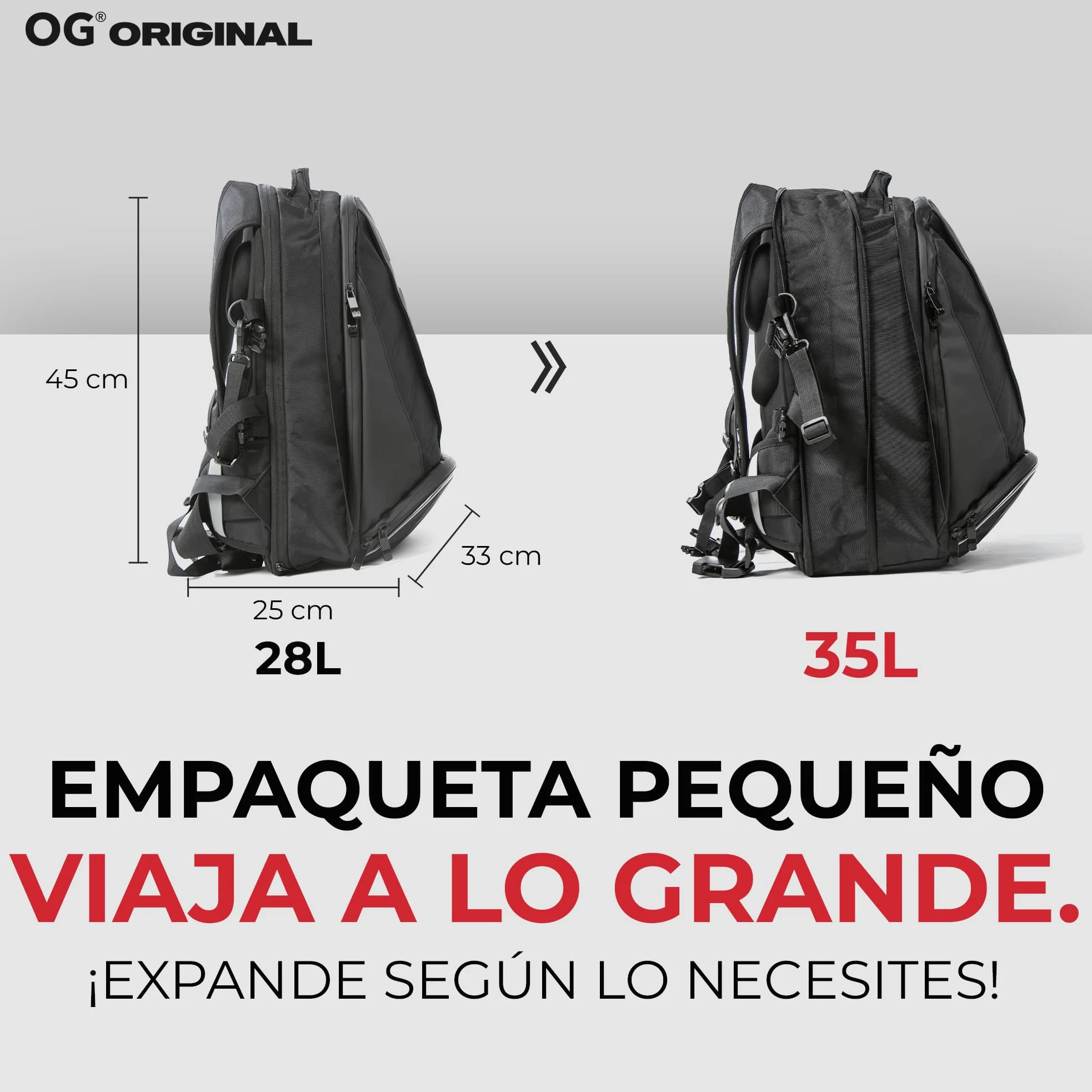 OG Original EZ-RiderPRO Mochila Moto Negra Expandible 28-35L, Bolsa Porta-Cascos Motorista, Correa Casco, Impermeable, Portátil, Reflectante