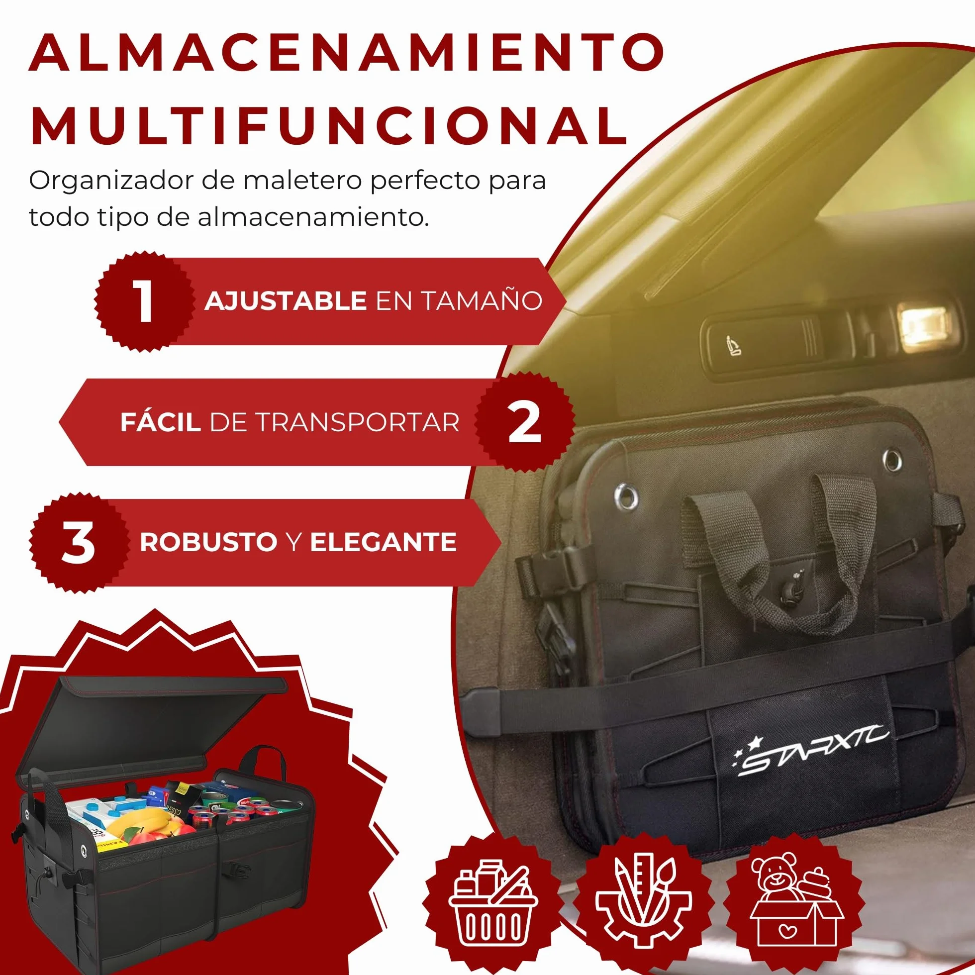 Organizador de Maletero Coches y SUV, Plegable con Tapa, Ajustable, 2 en 1 Set - Caja Maletero - Bolsa Maletero Coche - Organizador Coche Maletero - Caja Plegable