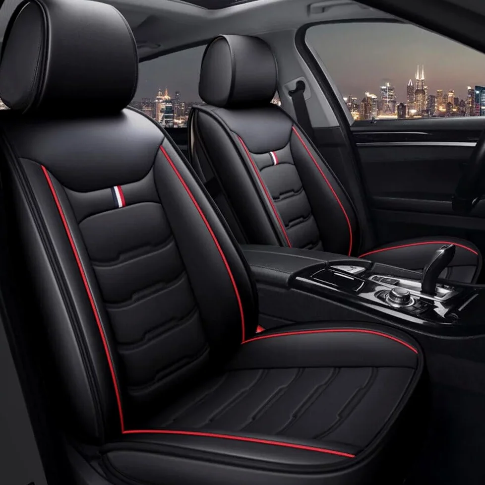 Coche Juegos de Cubreasientos, para Renault Kadjar 2015 2016 2017 2018-2022 5 Plazas Cuero Protector de Asiento de Coche Accesorios,Standard Version-Black Red