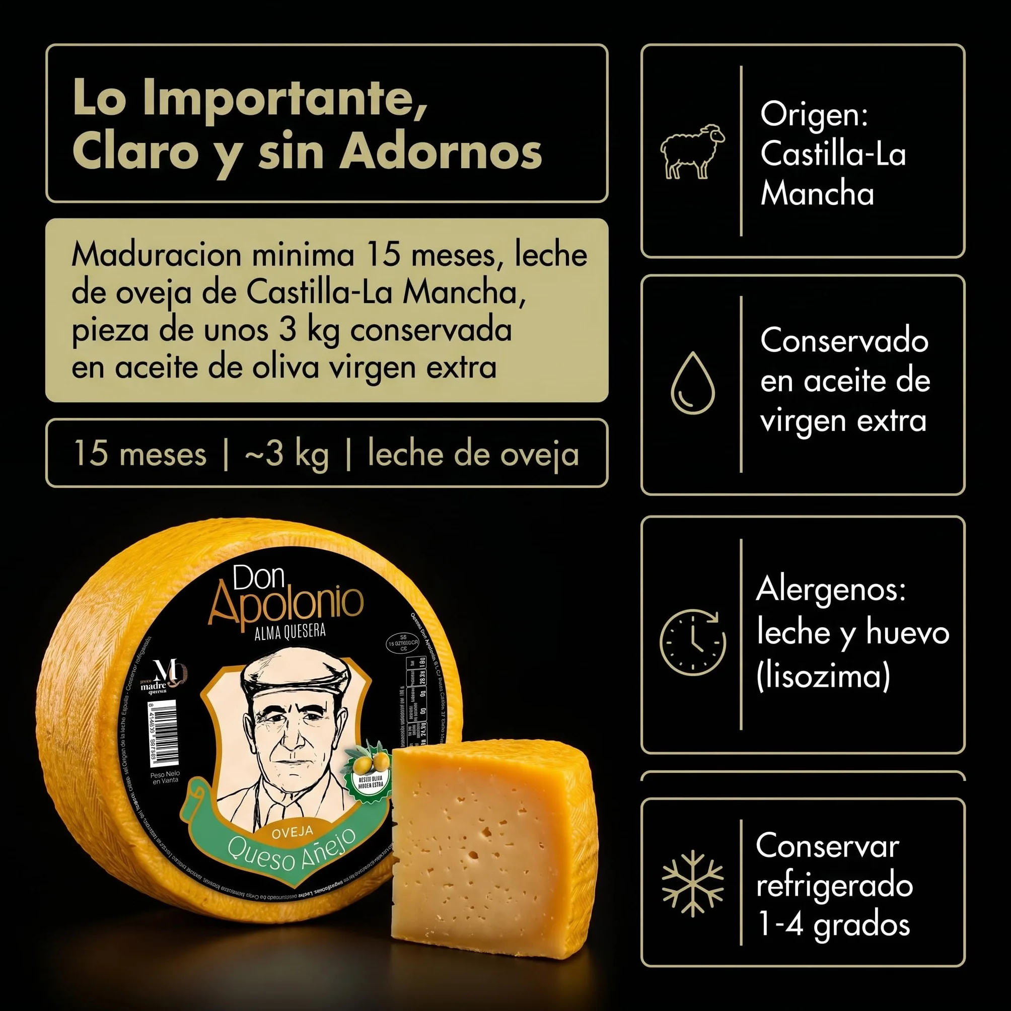 SABE A SABAS Queso de Oveja Curado Anejo Reserva 3 Kg Maduracion 15 Meses en Aceite de Oliva Virgen Extra