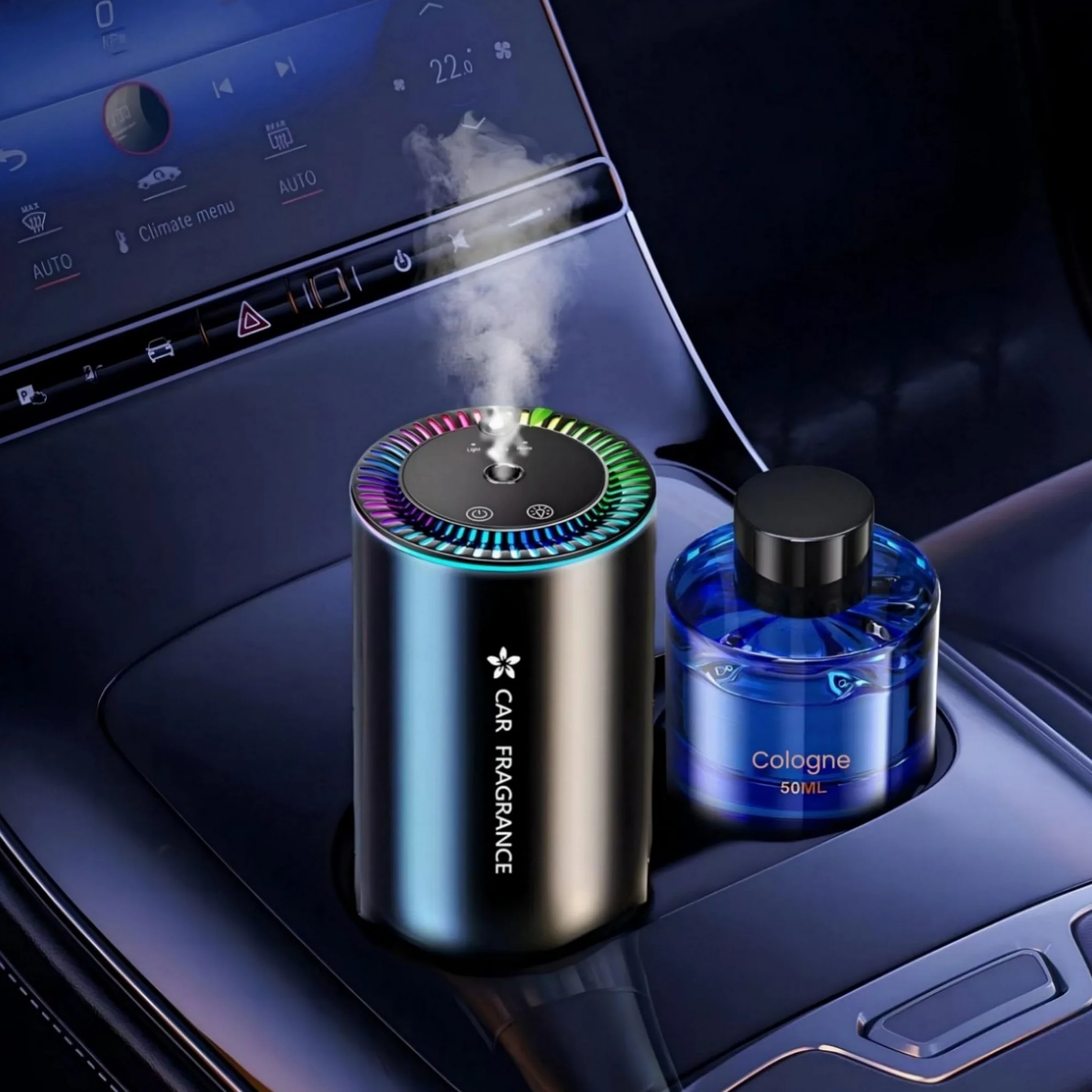 AI Ambientador 50ml Perfume (Colonia), Difusor de Fragancias Eléctrico para Automóvil, On/Off Automático, Atomizador Ultrasónico, 3 Modos Inteligentes, Batería Integrada, Duración 5 Meses BJ-577