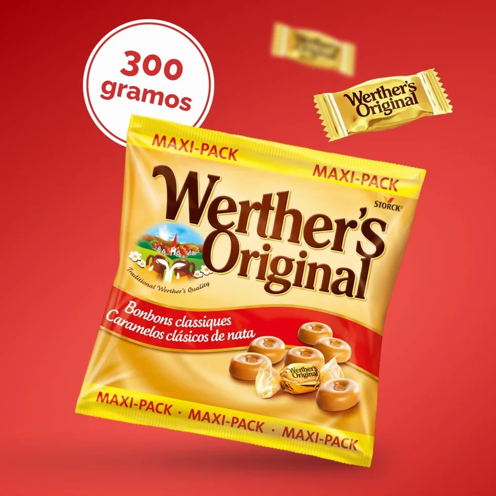 Werther's Original Caramelos Toffee de Mantequilla y Nata Fresca Maxipack 300 g Sabor Clásico Cremoso Sin Gluten