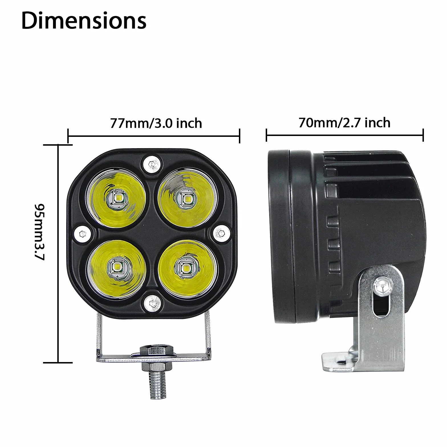 PICAA LED Work Light 2PCS 40W 3 Inch Flood Light 12V-24V 6000K White Tractor Fog Light for Car SUV UTV ATV Off-road Truck Boat