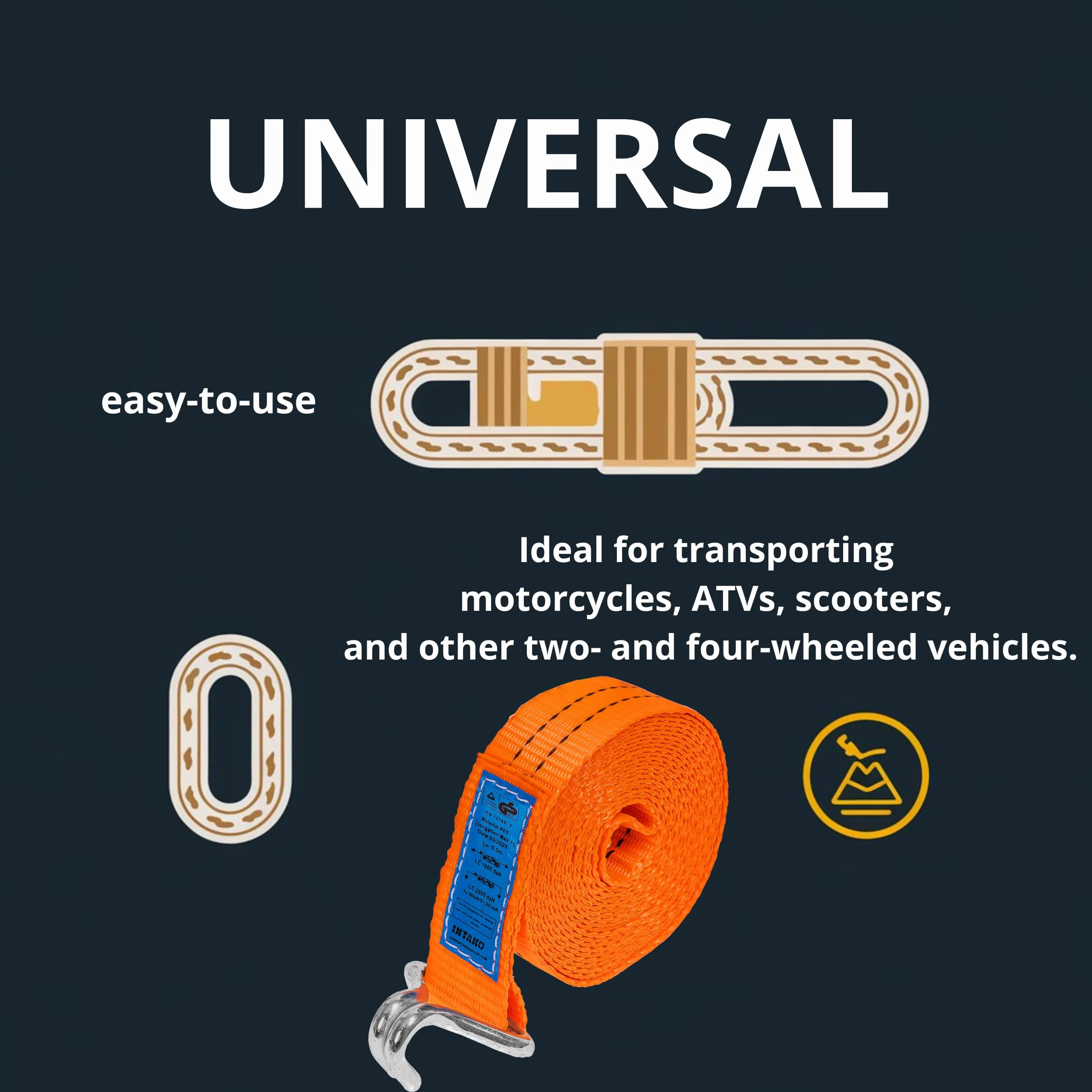 INTAKO Cinchas de Amarre con Carraca – 4m / 6m x 2000kg x 35mm – 2/10 Piezas – Eslingas con Carraca – Cinta de Amarre con Trinquete – Tensor de Cinchas para Auto y Moto (Naranja, 4m (2 Pezzi))