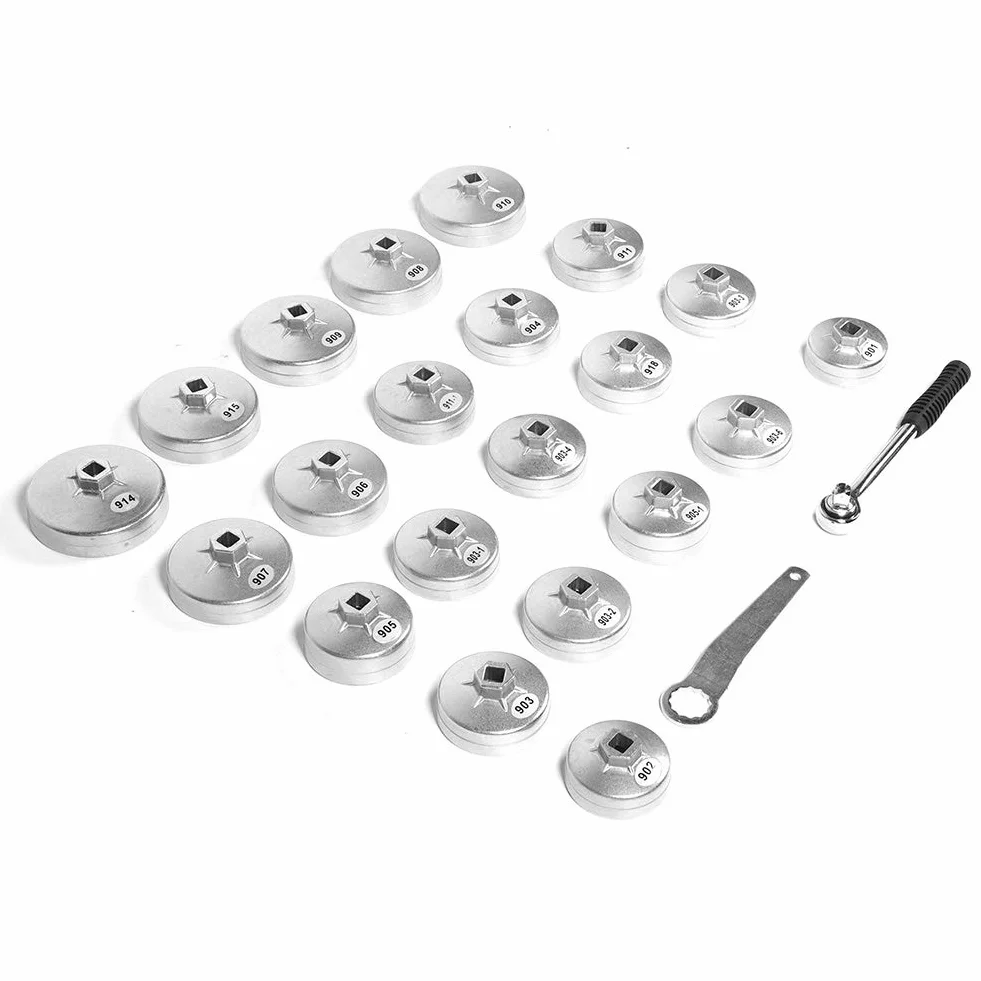 Cocoarm Juego de Herramientas de Extracción de Filtro de Aceite de Aluminio, 23 Piezas, Llave de Filtro de Aceite, Juego de Llaves de Vaso Estilo Copa, Diseño Liviano Cromado para Mecánica de