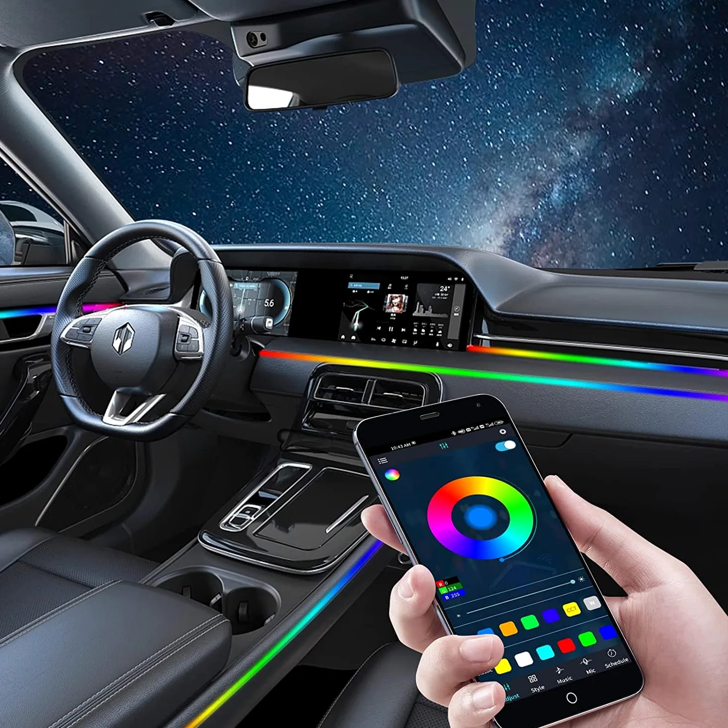 Luz LED multicolor para coche, accesorio sinfónico con control de música, decoración interior universal acrílica (6 en 1)