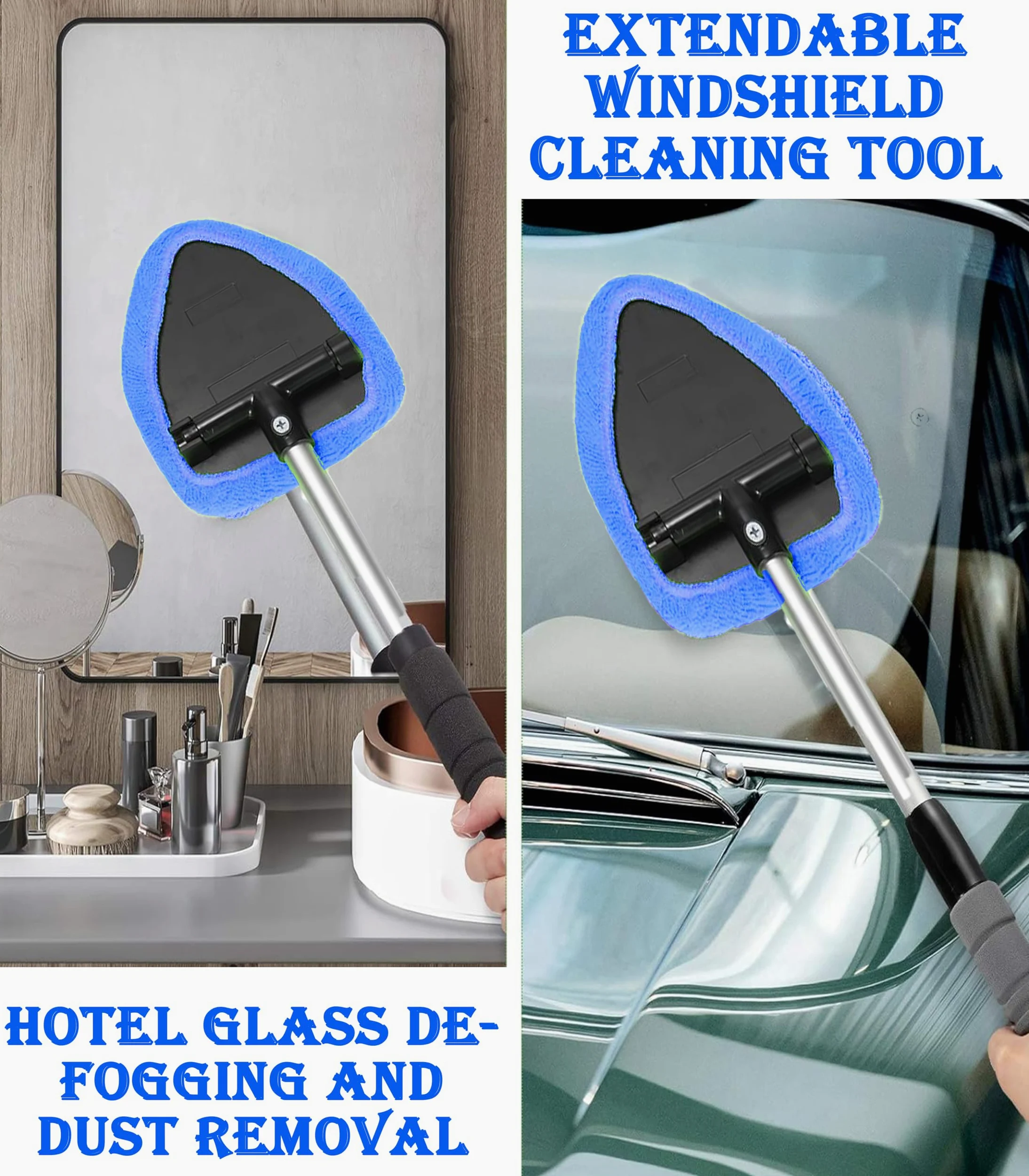 Herramienta de limpieza de parabrisas de coche, herramienta de limpieza de parabrisas de coche con almohadillas de microfibra reutilizables, kit de limpiaparabrisas de vidrio con mango extensible,
