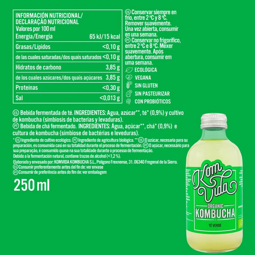Komvida Té Kombucha Kit Sabores Originales 12 Botellas 250 ml