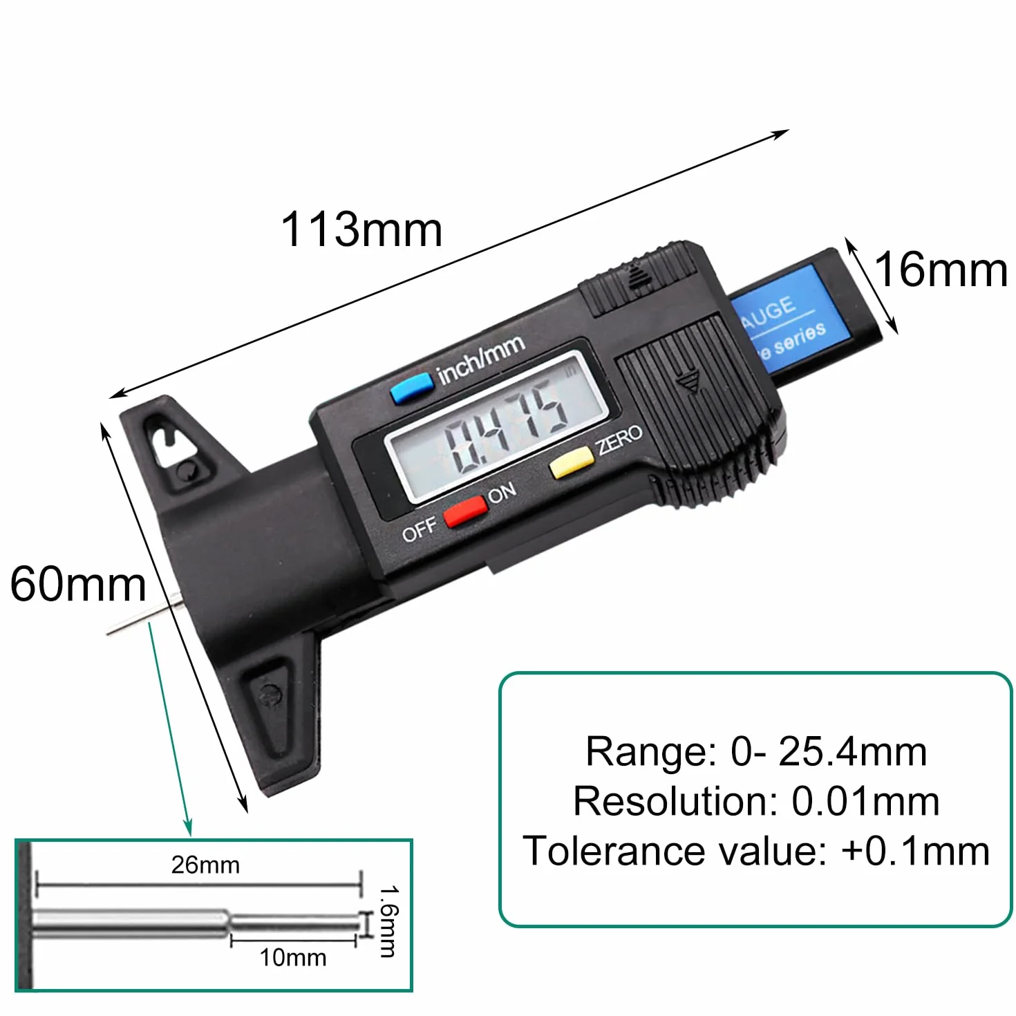 Medidor Digital de Profundidad de Perfil para Neumáticos, con Pantalla LCD, 0-25.4mm Profundidad Neumáticos, para Autos, Camiones, Motocicletas