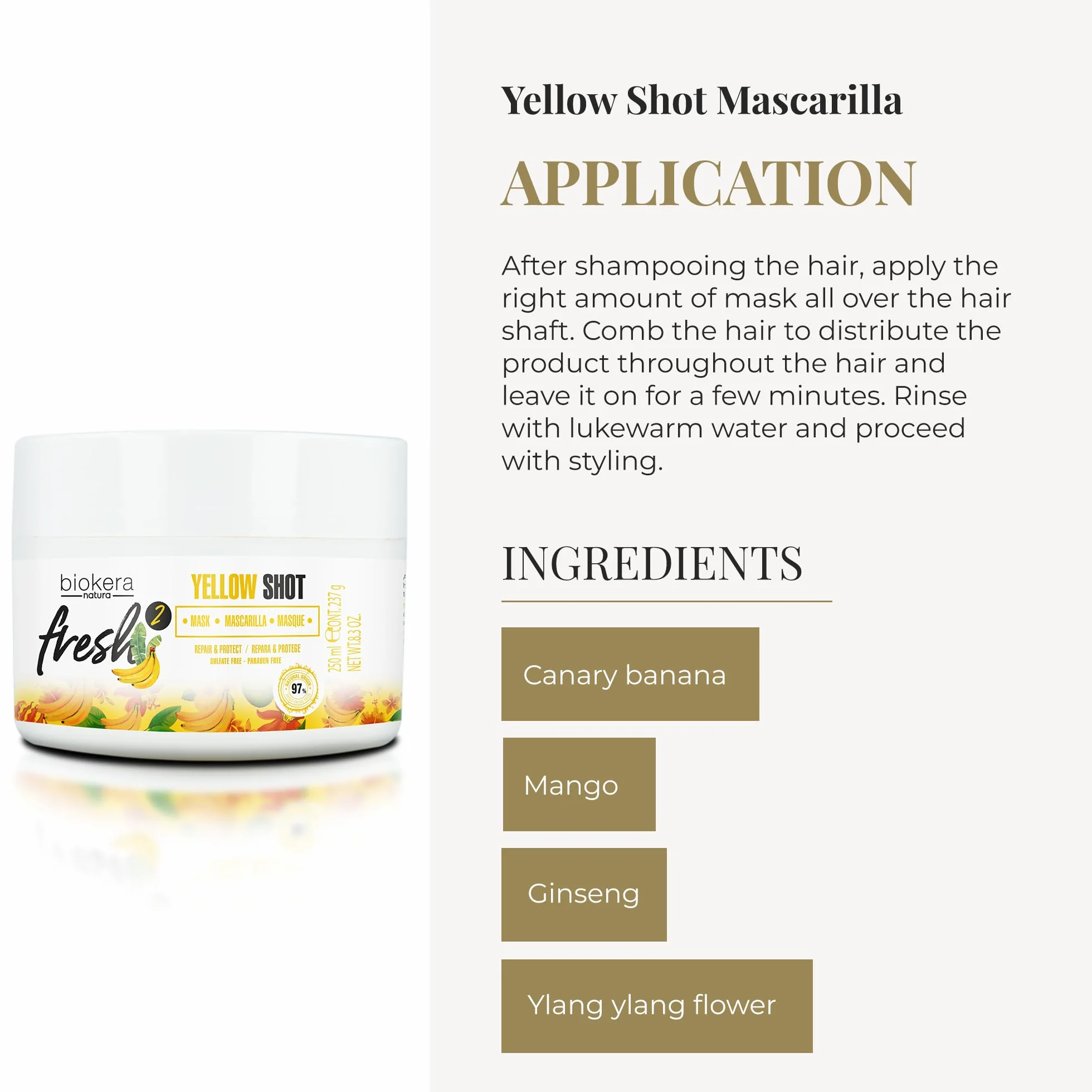 Biokera Fresh Yellow Shot Mascarilla Reparadora Cabello Dañado 250 ml Antiencrespamiento Sin Sulfatos Parabenos