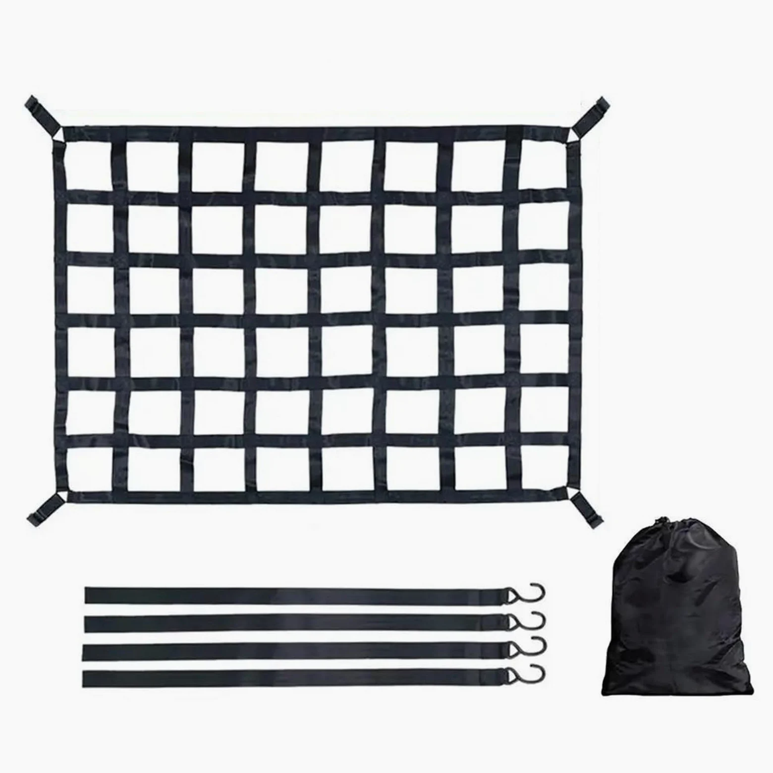 Redes de almacenaje para coche Red Carga Para Techo Maletero Coche Malla Extensible Carga Pesada Remolque Camión Contenedor Basura Cubre Equipaje Con 4 Cinturones Fijos Red Maletero De Coche(S)