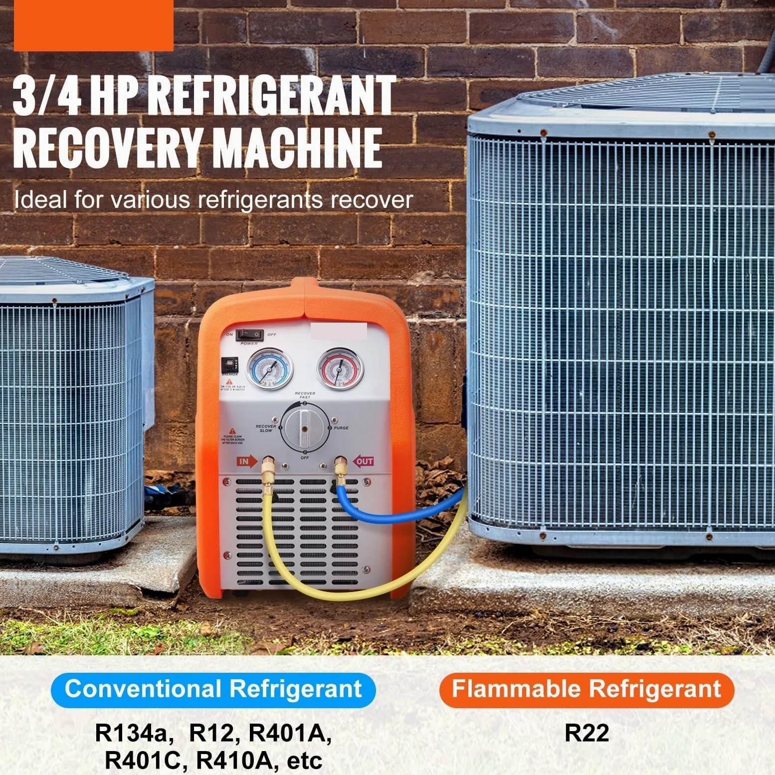 Máquina de recuperación de refrigerante, máquina portátil de recuperación de CA HVAC 1HP/3/4 H-P para refrigerante líquido de 120 V, unidad eficiente y fiable para el mantenimiento de sistemas HVAC