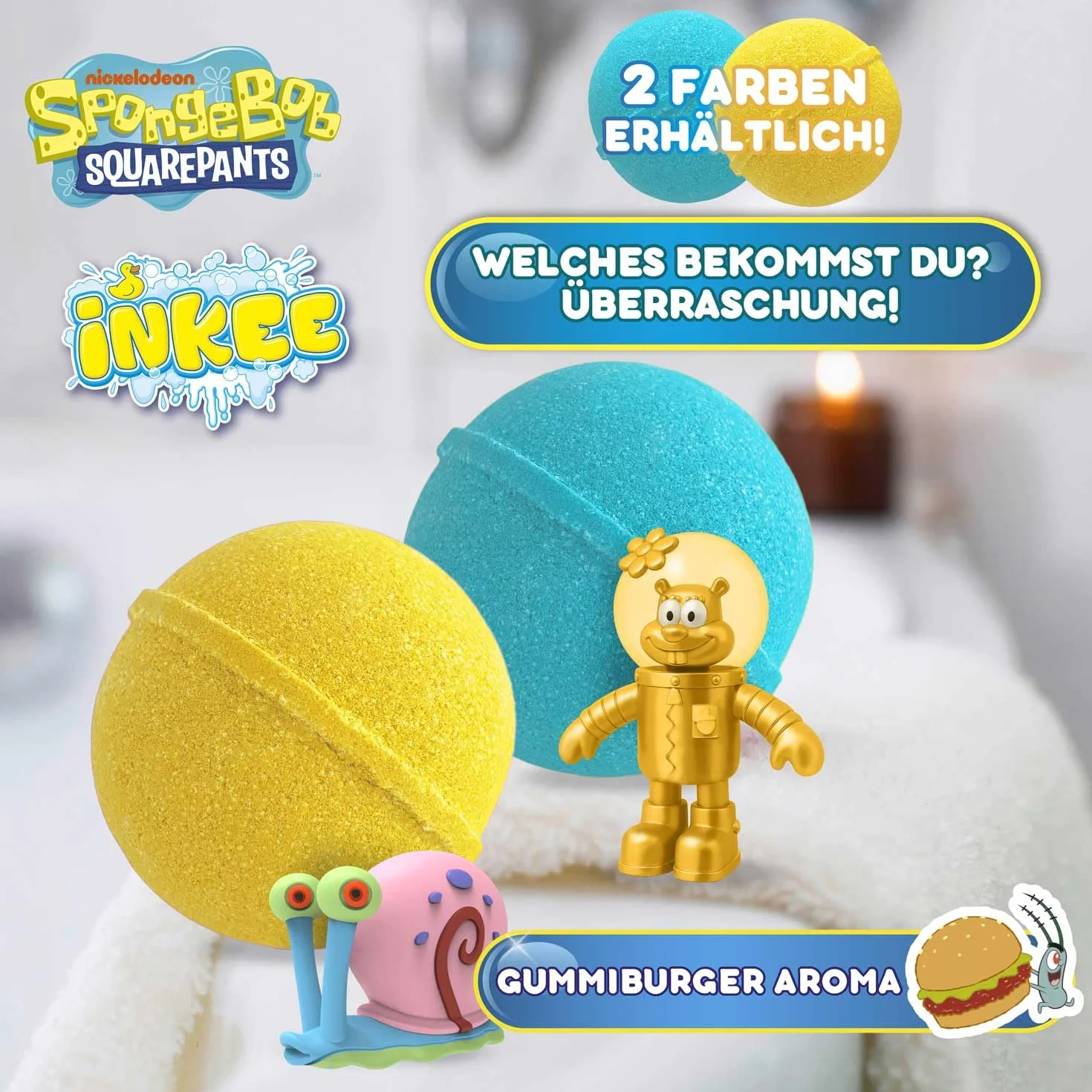 INKEE Bob Esponja Bomba de Baño con Sorpresa 100g 7 Figuras Coleccionables Edición Dorada