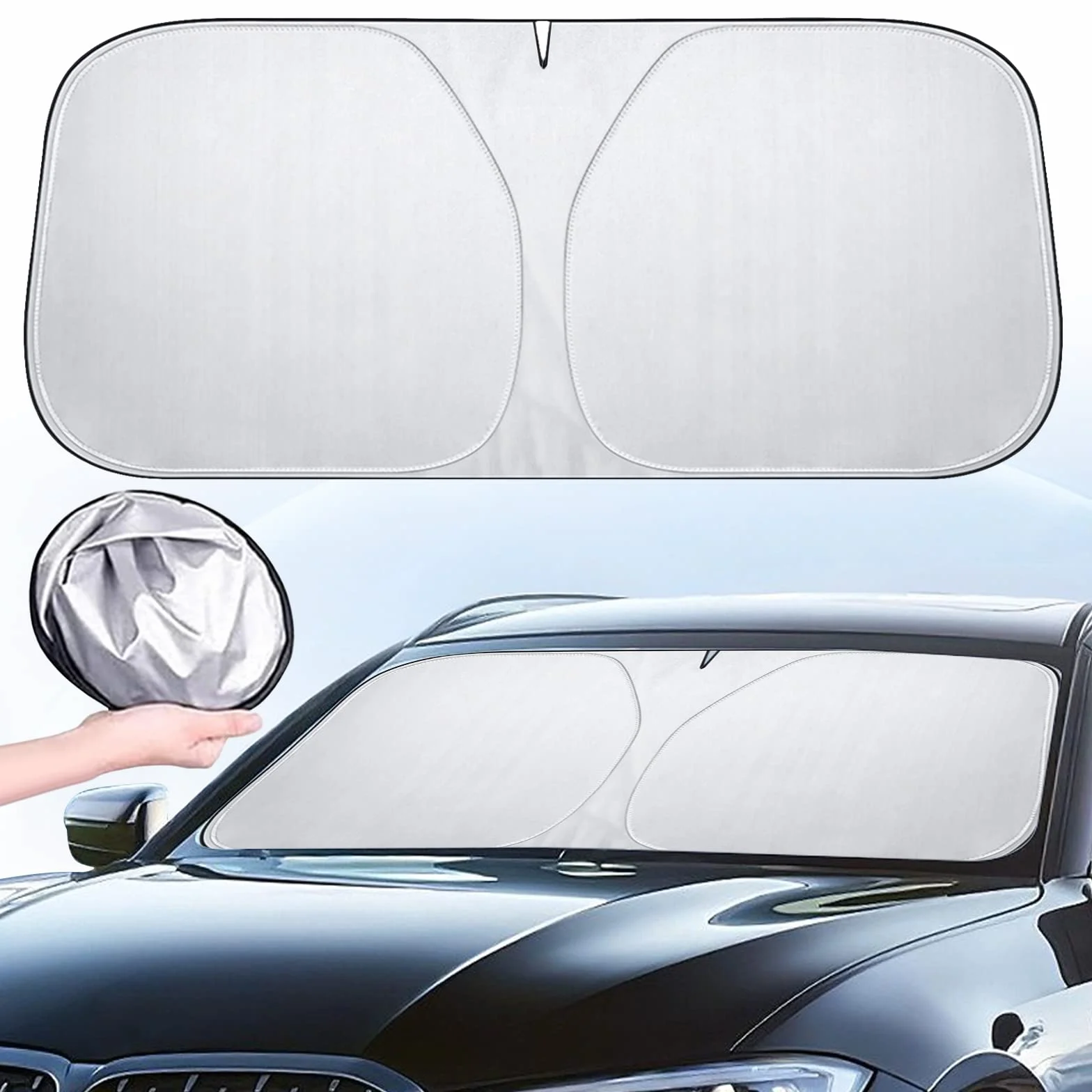 Parasol Coche Delantero, para Sol para Coches 142×80cm, Protector Solar Coche Parabrisas, Parasol Delantero Coche Plegable, Parasoles para Protección Frente al Calor y los Rayos UV SUV Camión (L)