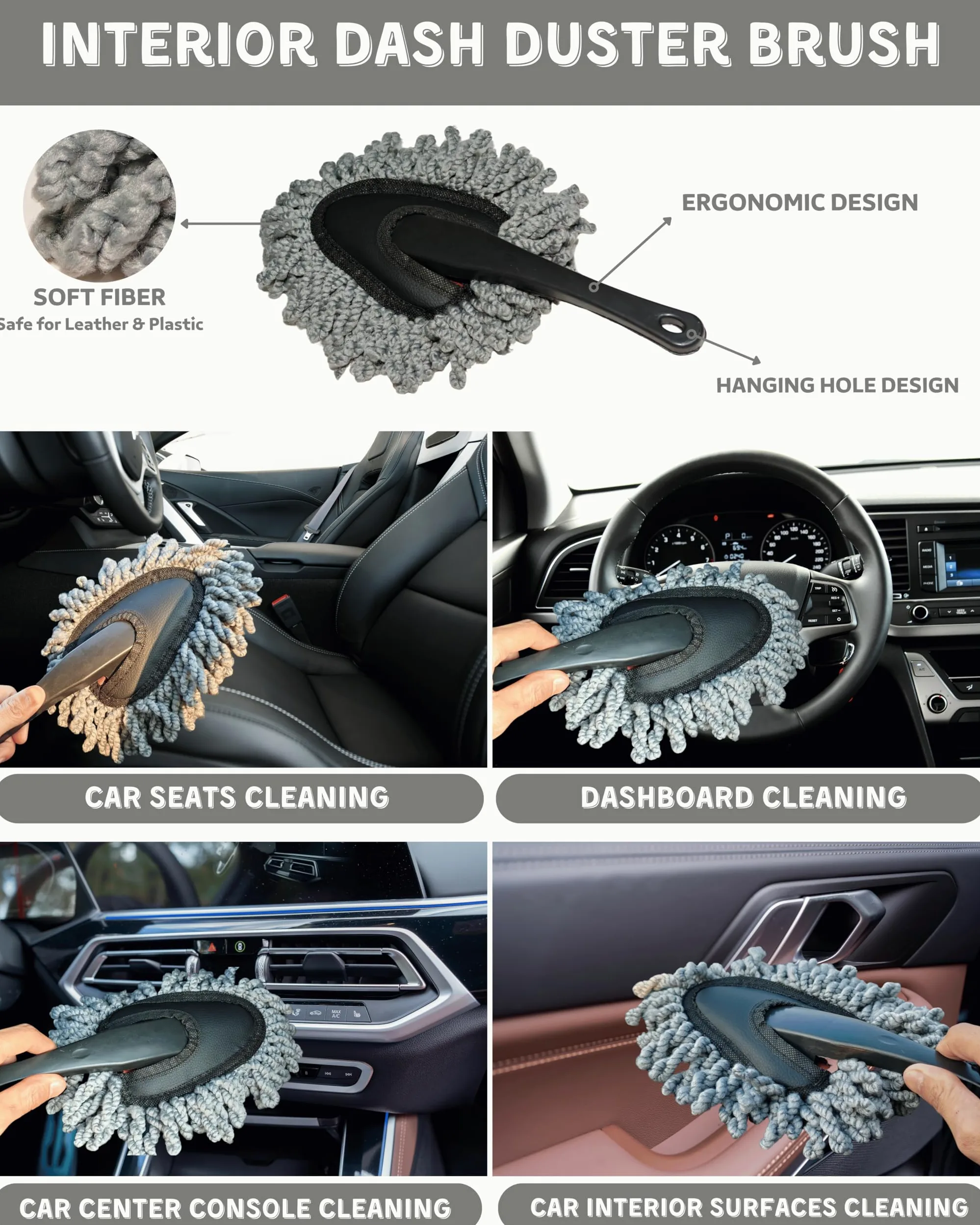 oesee Kit profesional de 18 piezas de limpieza todo en uno para ventanas, salpicadero, rejillas de ventilación, cepillo limpiador de parabrisas, esponja mágica, paño de gamuza, cepillos de detalles y