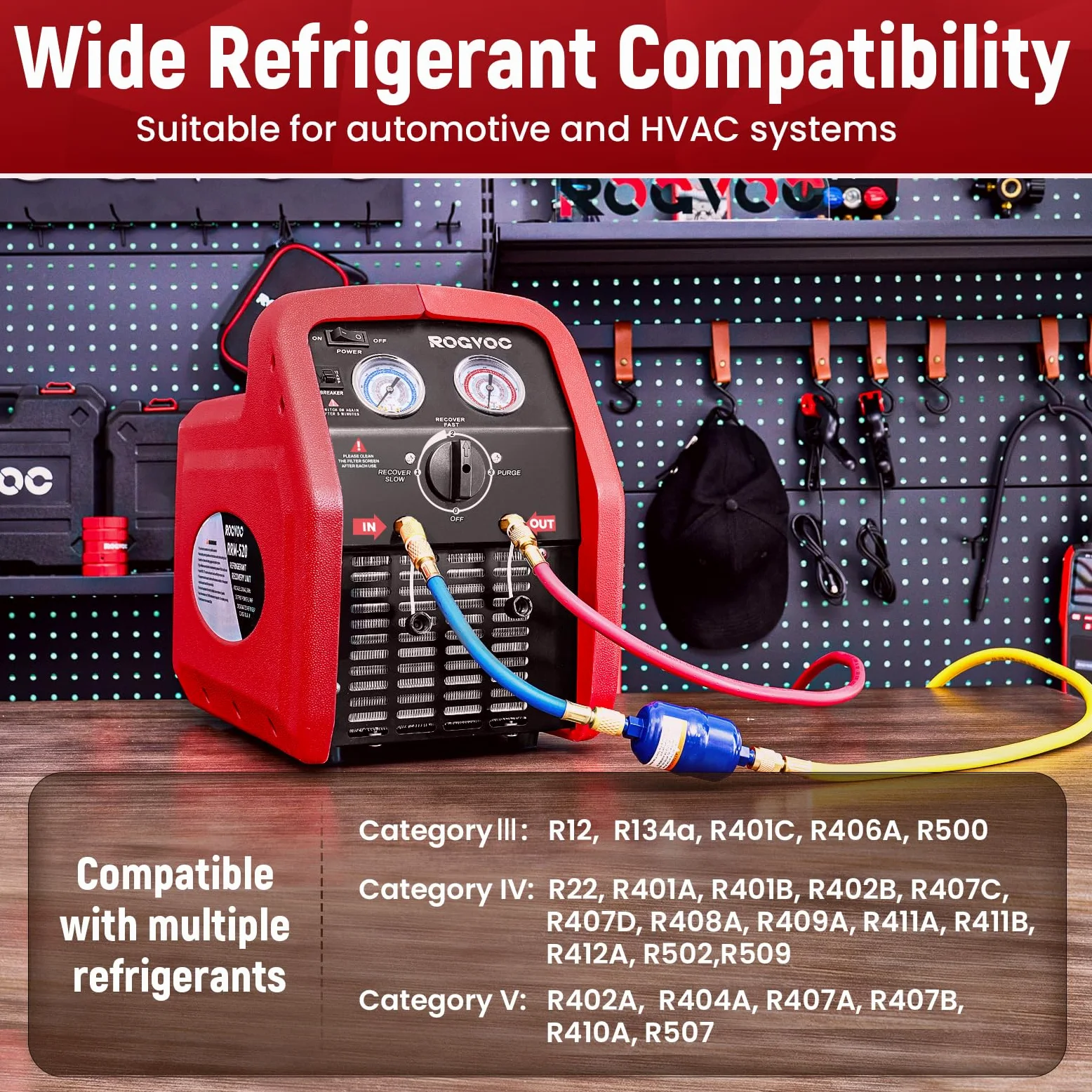 Máquina de recuperación de refrigerante de 3/4 HP, 110-120 V, 60 Hz, máquina portátil de recuperación de CA con protección de alta presión, unidad de reciclaje portátil HVAC para sistema de